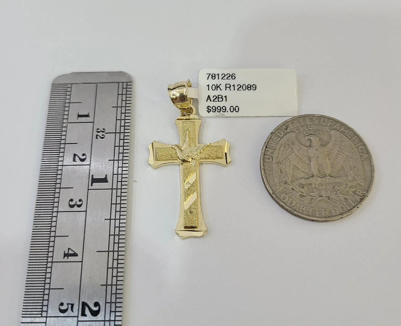 REAL 10k Yellow Gold Palm Chain Jesus Cross Pendant Charm 3mm Necklace - Image 5