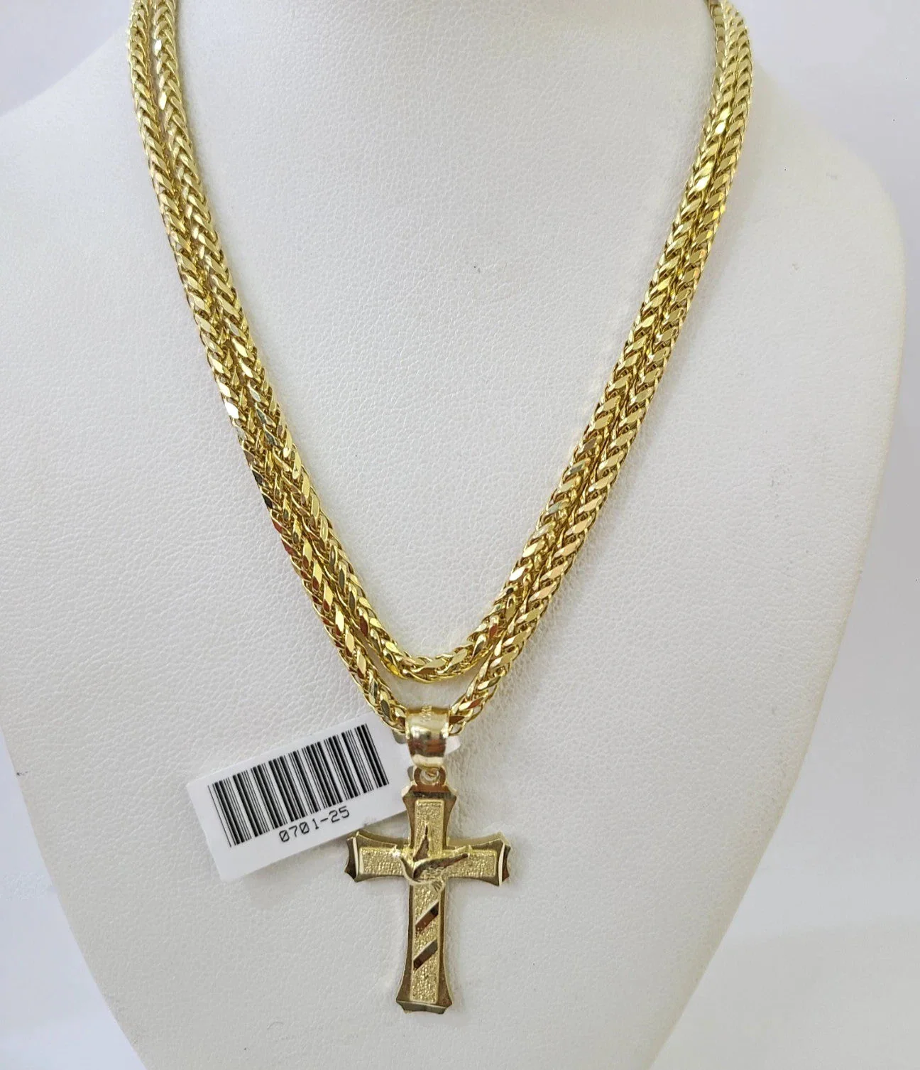 REAL 10k Yellow Gold Palm Chain Jesus Cross Pendant Charm 3mm Necklace - Image 6