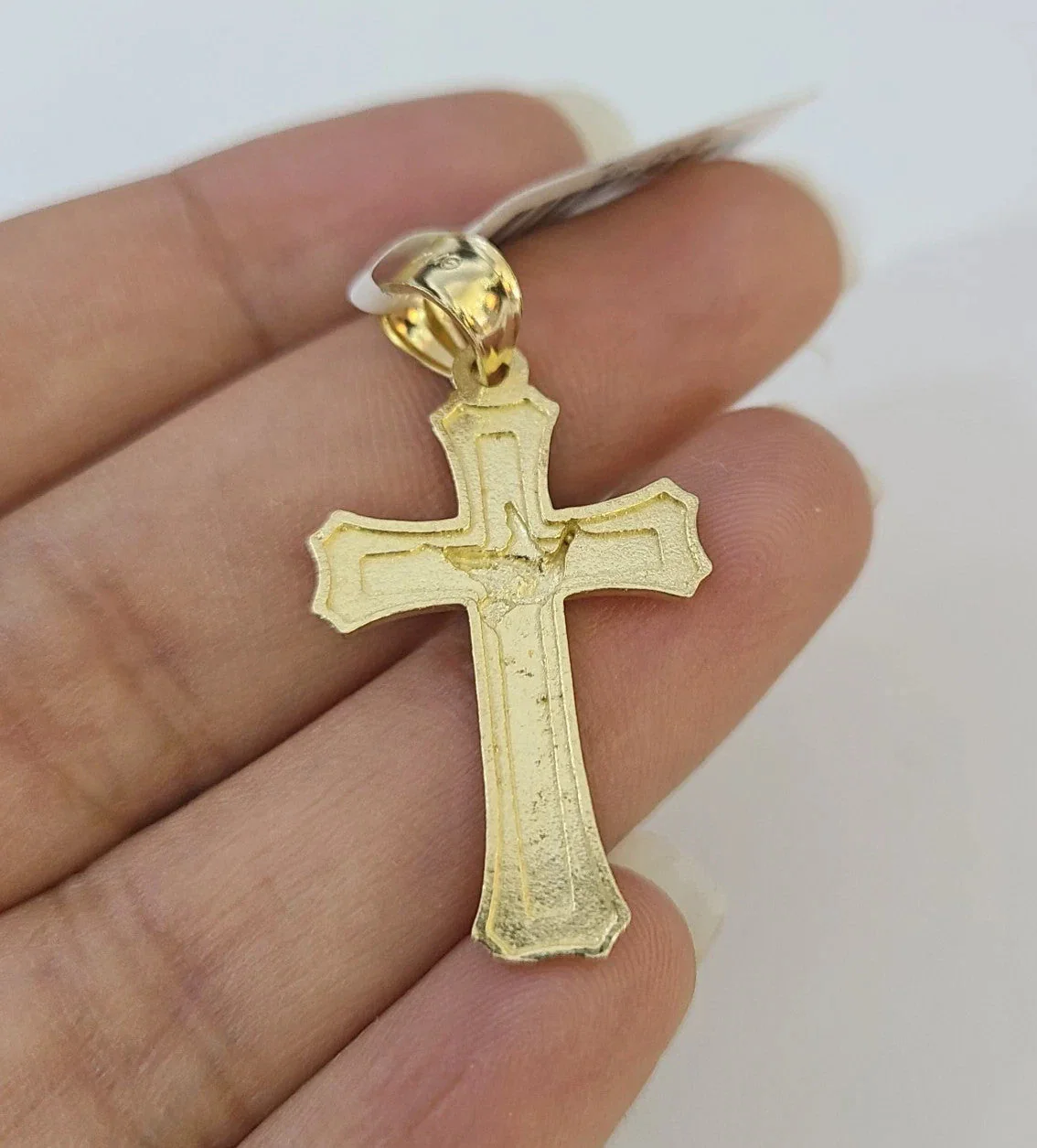 REAL 10k Yellow Gold Palm Chain Jesus Cross Pendant Charm 3mm Necklace - Image 7