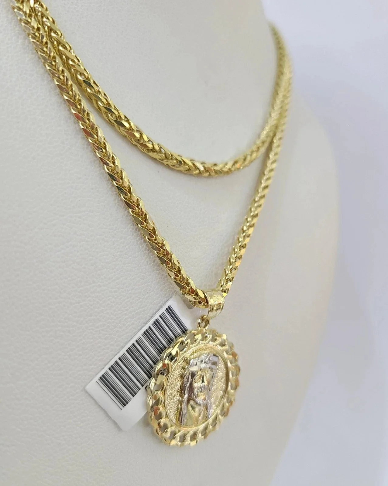 REAL 10k Yellow Gold Palm Chain Jesus Head Pendant Charm 3mm Necklace - Image 2