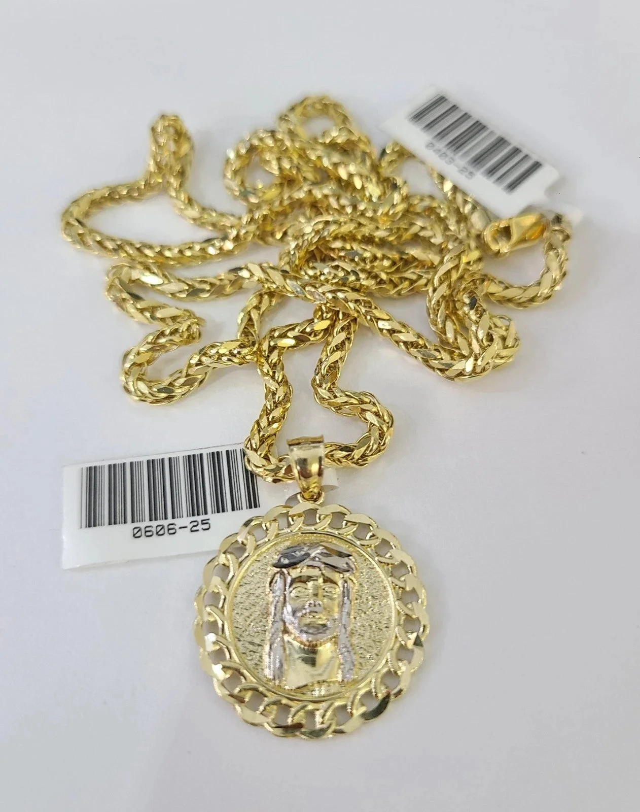 REAL 10k Yellow Gold Palm Chain Jesus Head Pendant Charm 3mm Necklace - Image 4