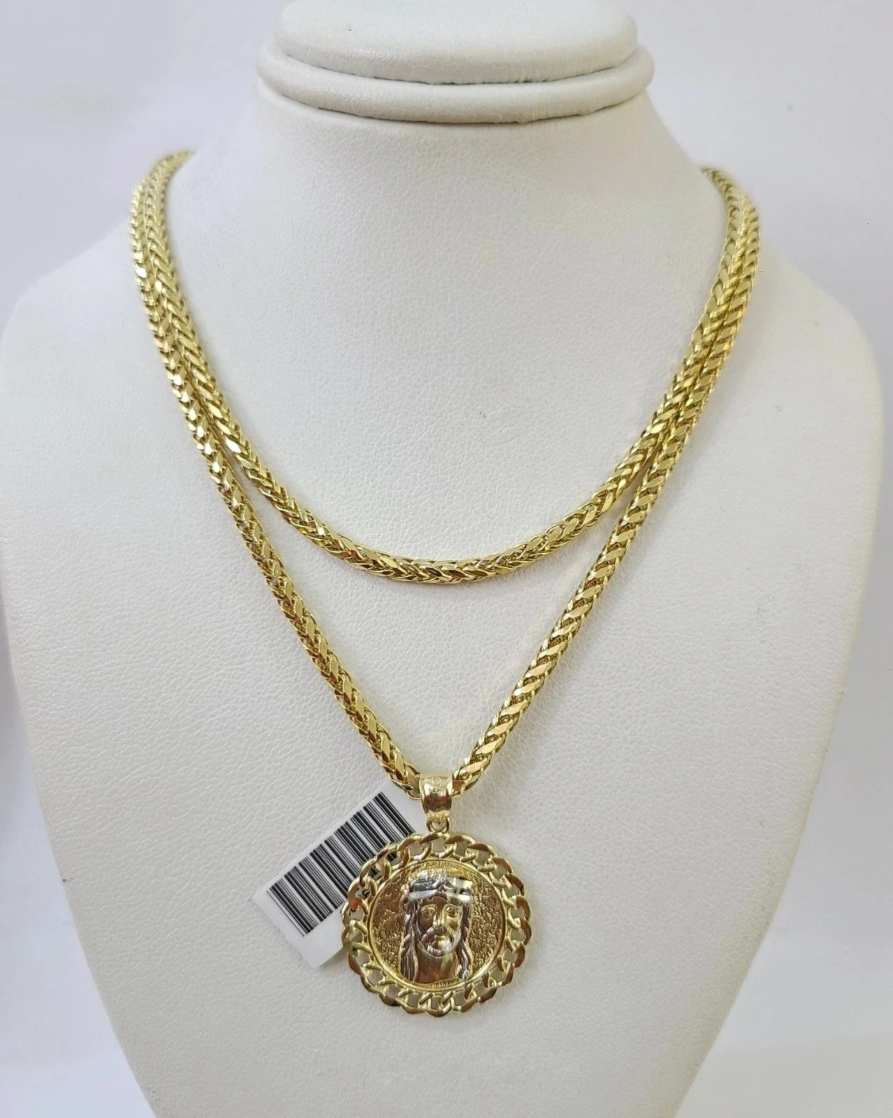 REAL 10k Yellow Gold Palm Chain Jesus Head Pendant Charm 3mm Necklace - Image 6