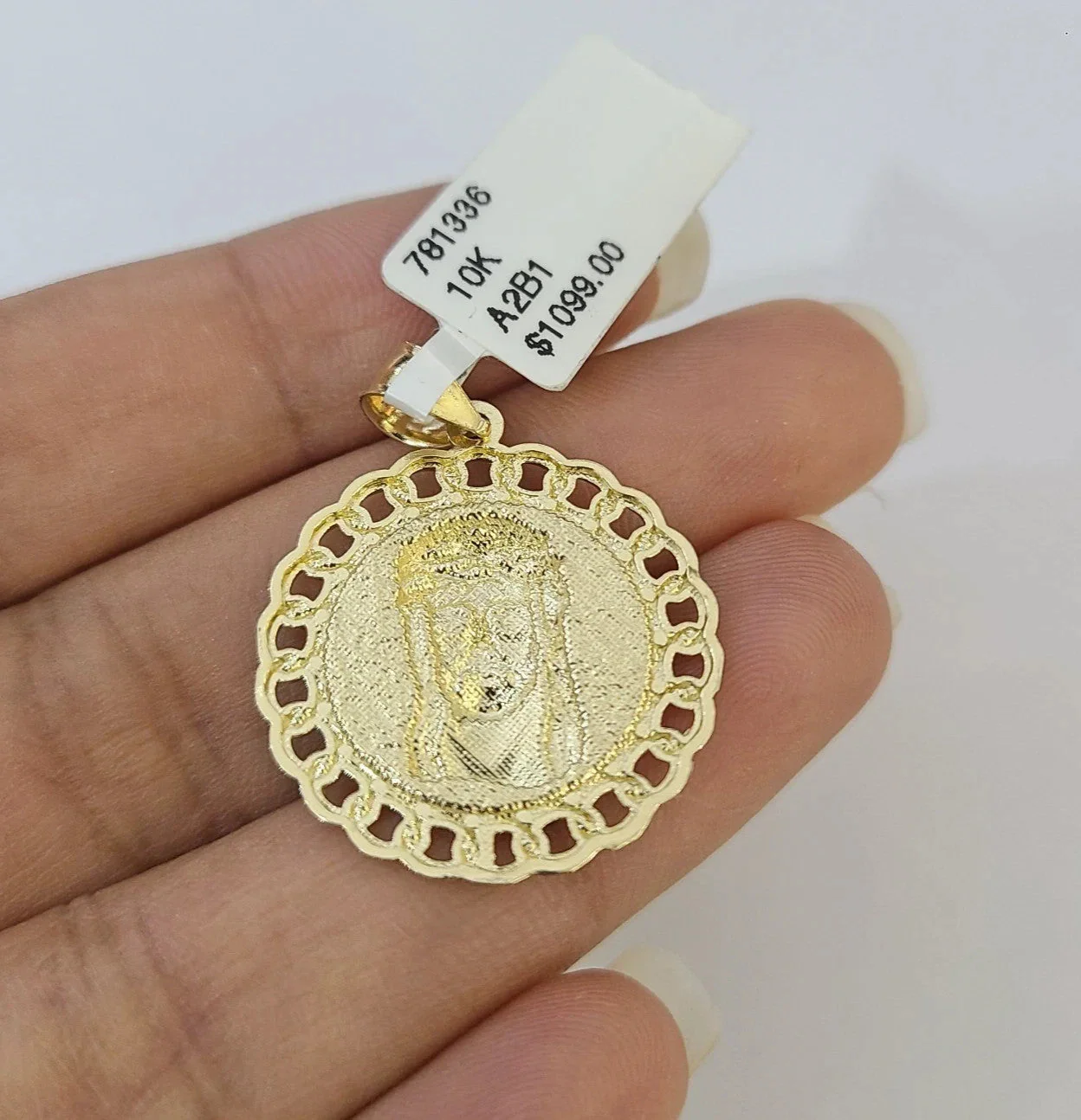 REAL 10k Yellow Gold Palm Chain Jesus Head Pendant Charm 3mm Necklace - Image 7