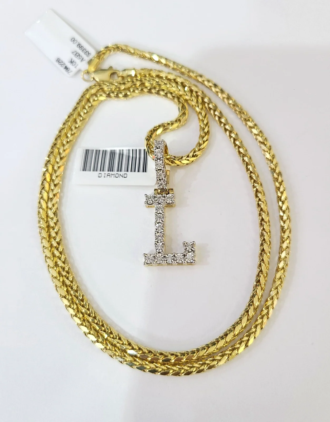 REAL 10k Yellow Gold Palm Chain L Diamond Initial Pendant Charm 3mm SET Necklace - Image 4