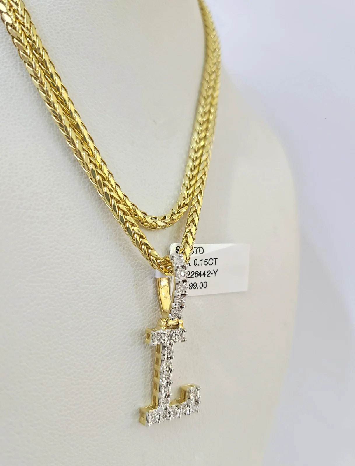 REAL 10k Yellow Gold Palm Chain L Diamond Initial Pendant Charm 3mm SET Necklace - Image 5