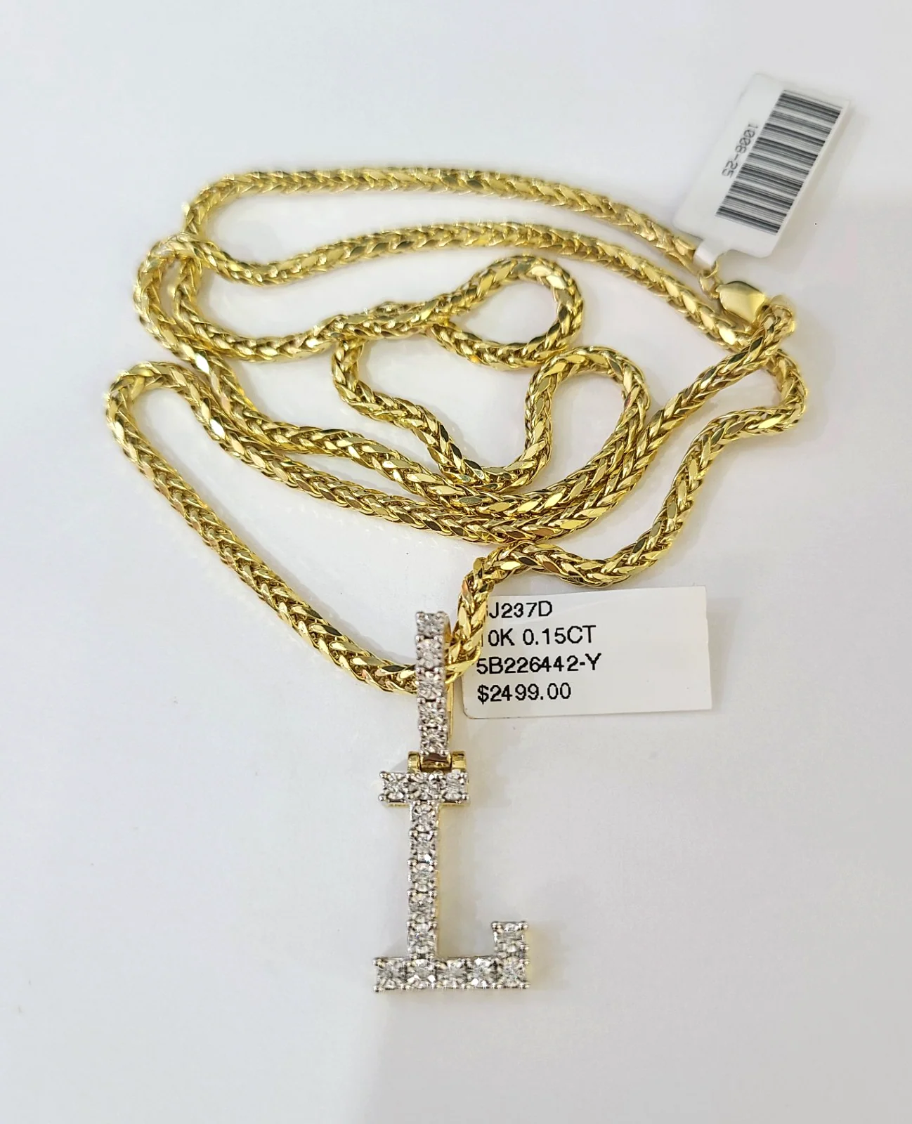 REAL 10k Yellow Gold Palm Chain L Diamond Initial Pendant Charm 3mm SET Necklace - Image 6