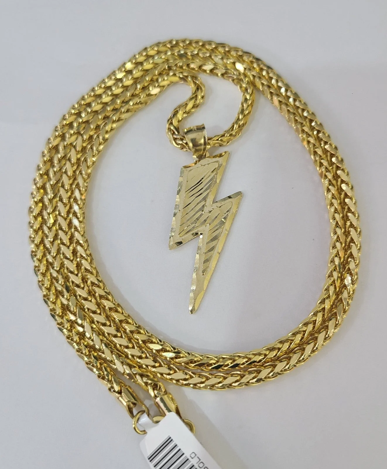 REAL 10k Yellow Gold Palm Chain Lightning Bolt Pendant Charm 3mm SET Necklace - Image 4