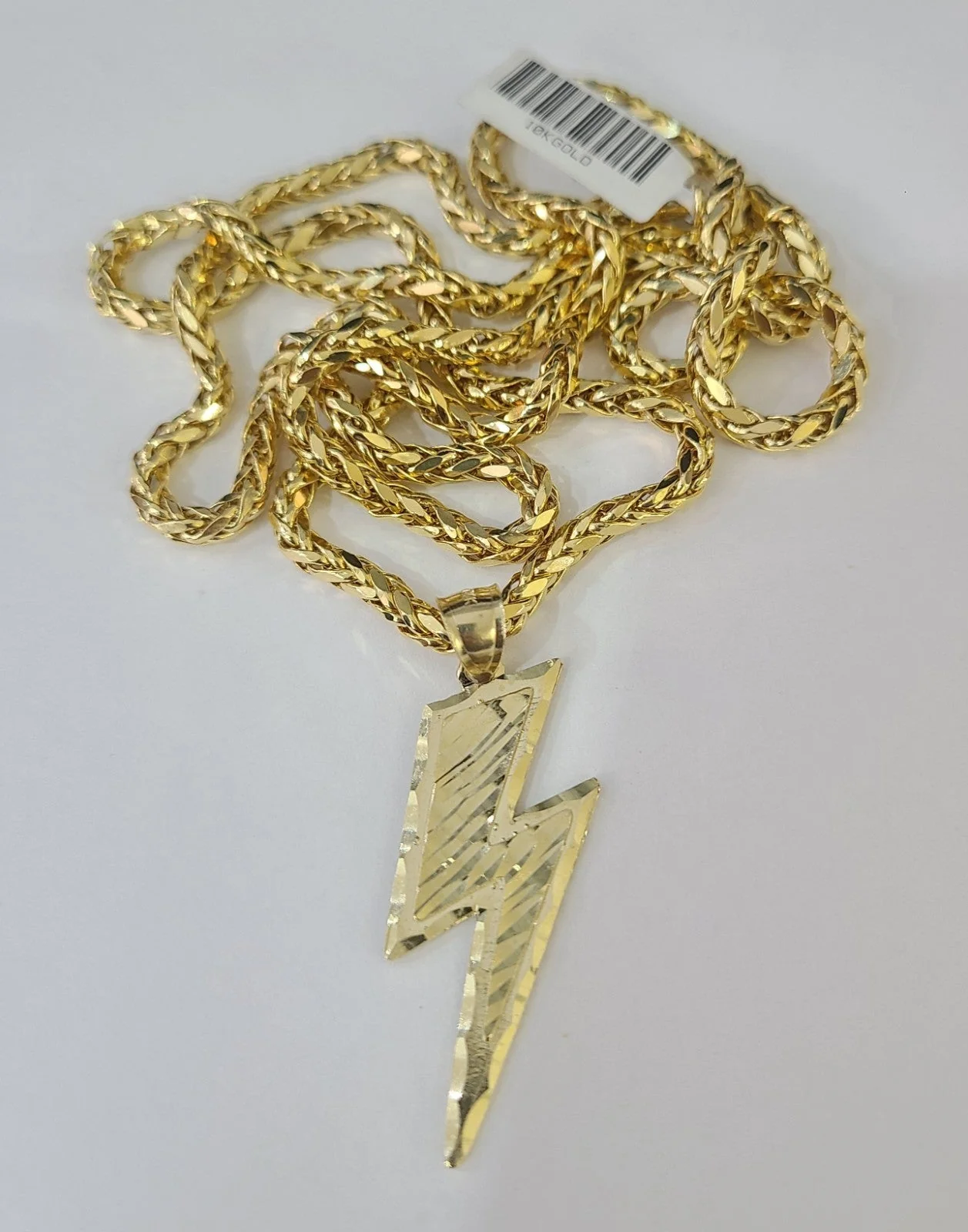 REAL 10k Yellow Gold Palm Chain Lightning Bolt Pendant Charm 3mm SET Necklace - Image 5