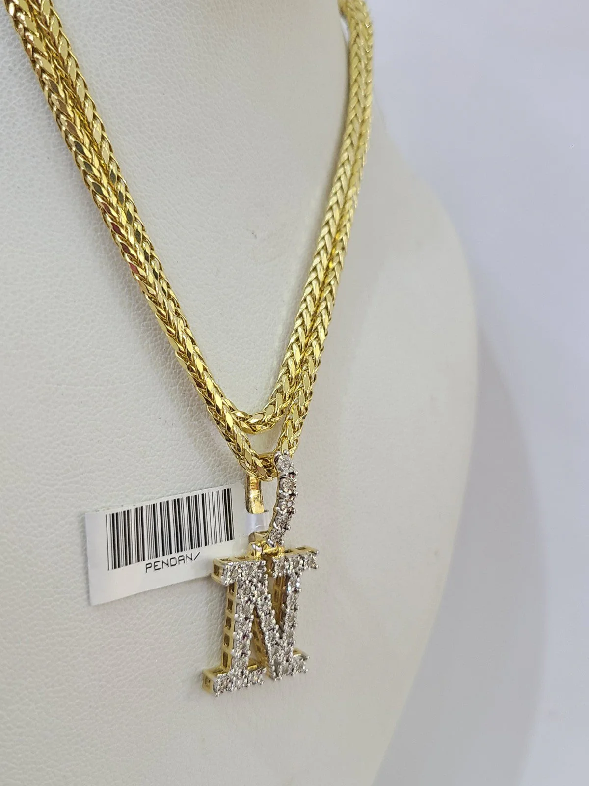 REAL 10k Yellow Gold Palm Chain N Diamond Initial Pendant Charm 3mm SET Necklace - Image 3