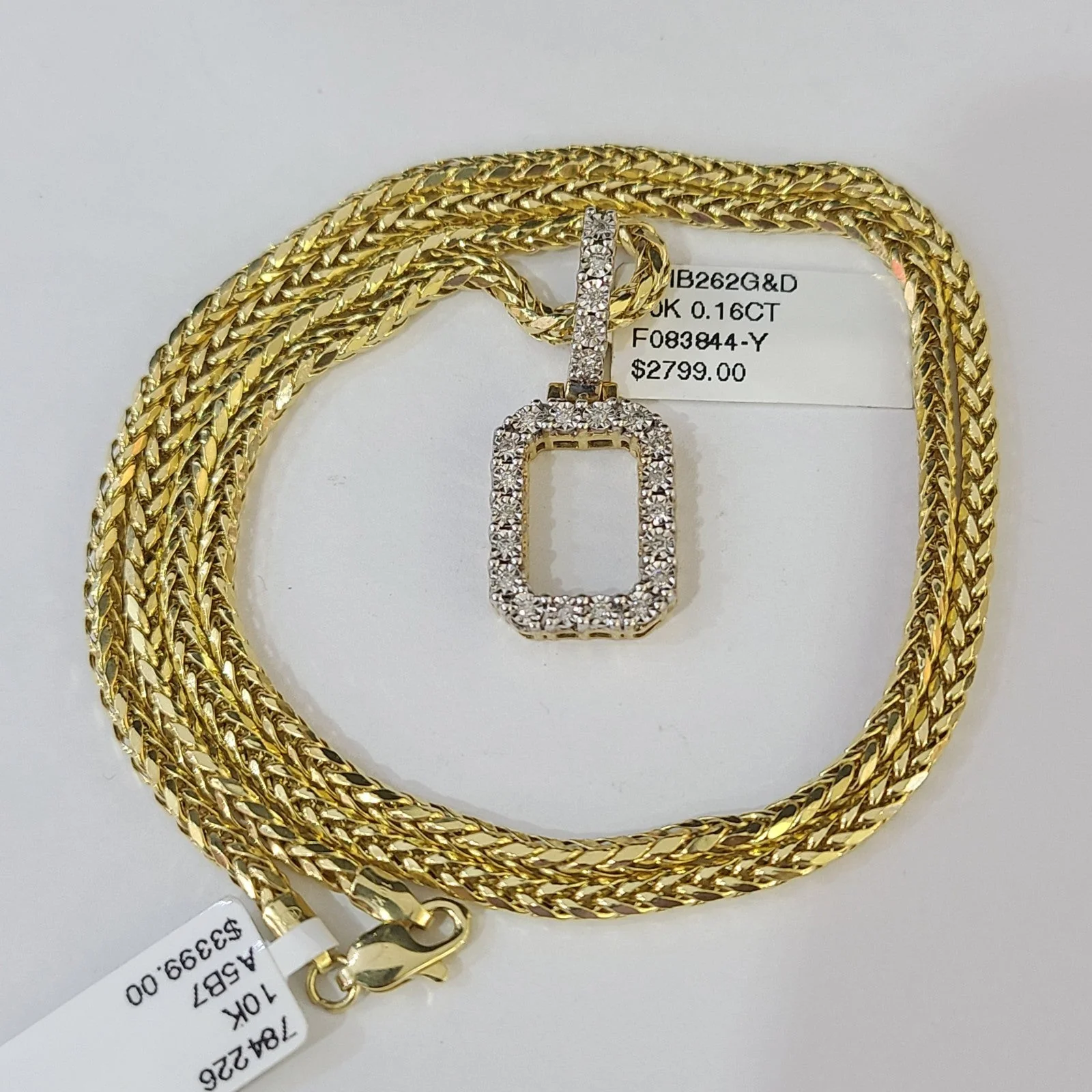 REAL 10k Yellow Gold Palm Chain O Diamond Initial Pendant Charm 3mm SET Necklace - Image 2