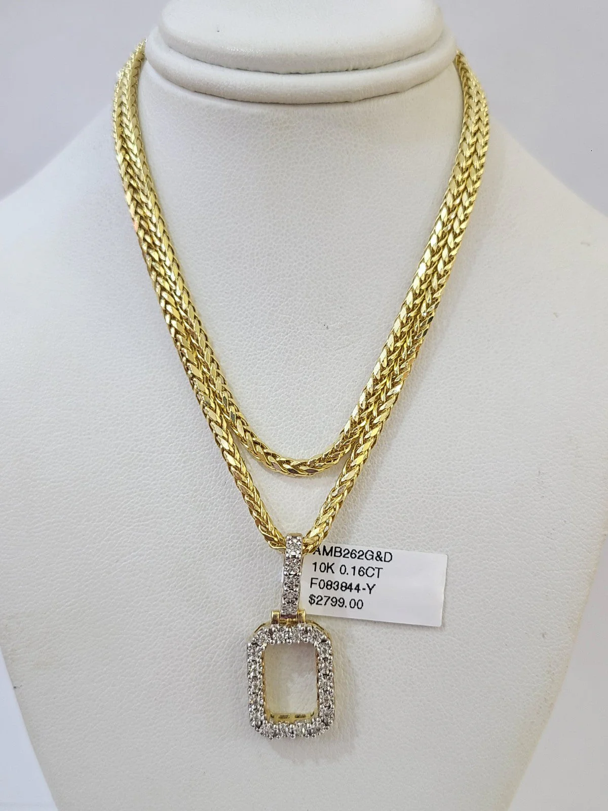 REAL 10k Yellow Gold Palm Chain O Diamond Initial Pendant Charm 3mm SET Necklace - Image 5