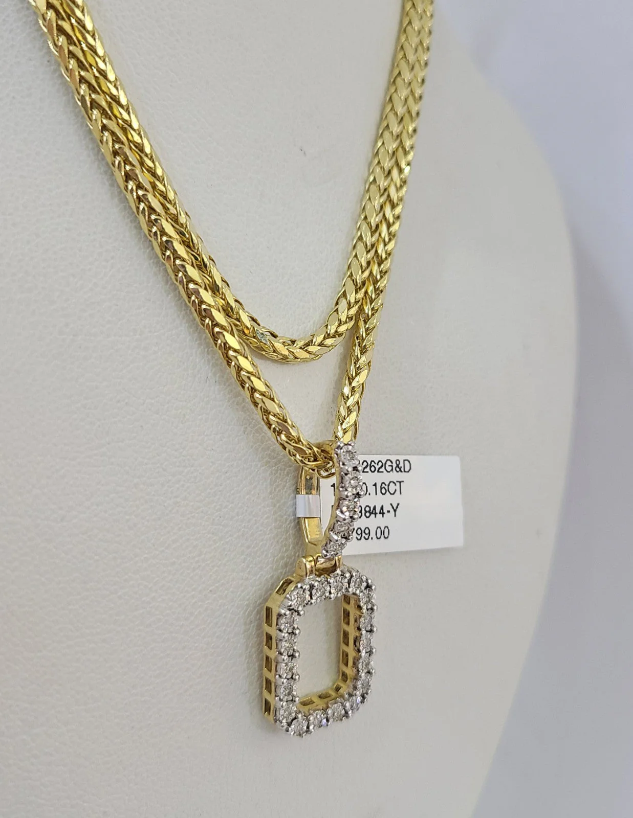 REAL 10k Yellow Gold Palm Chain O Diamond Initial Pendant Charm 3mm SET Necklace - Image 6