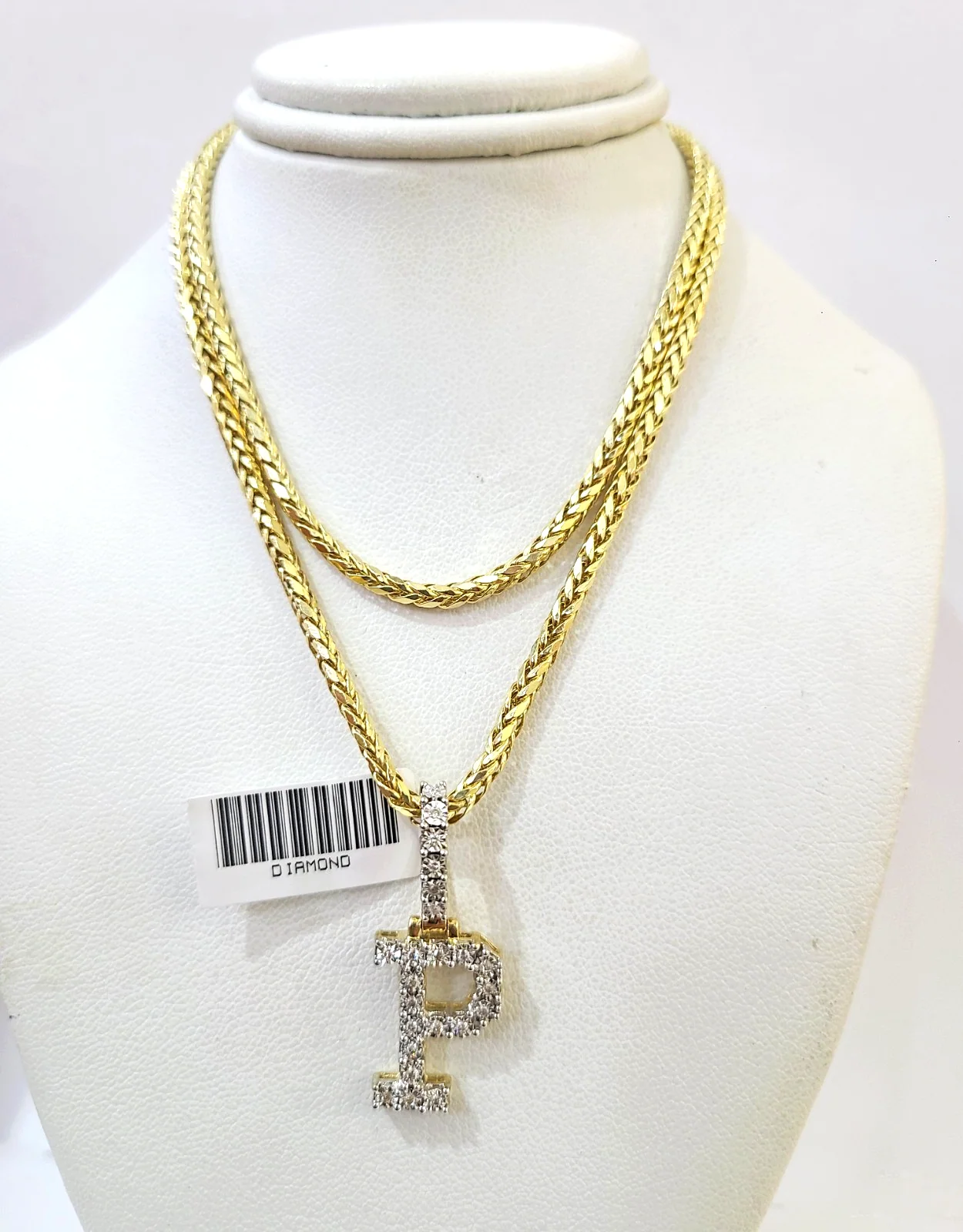REAL 10k Yellow Gold Palm Chain P Diamond Initial Pendant Charm 3mm SET Necklace - Image 2