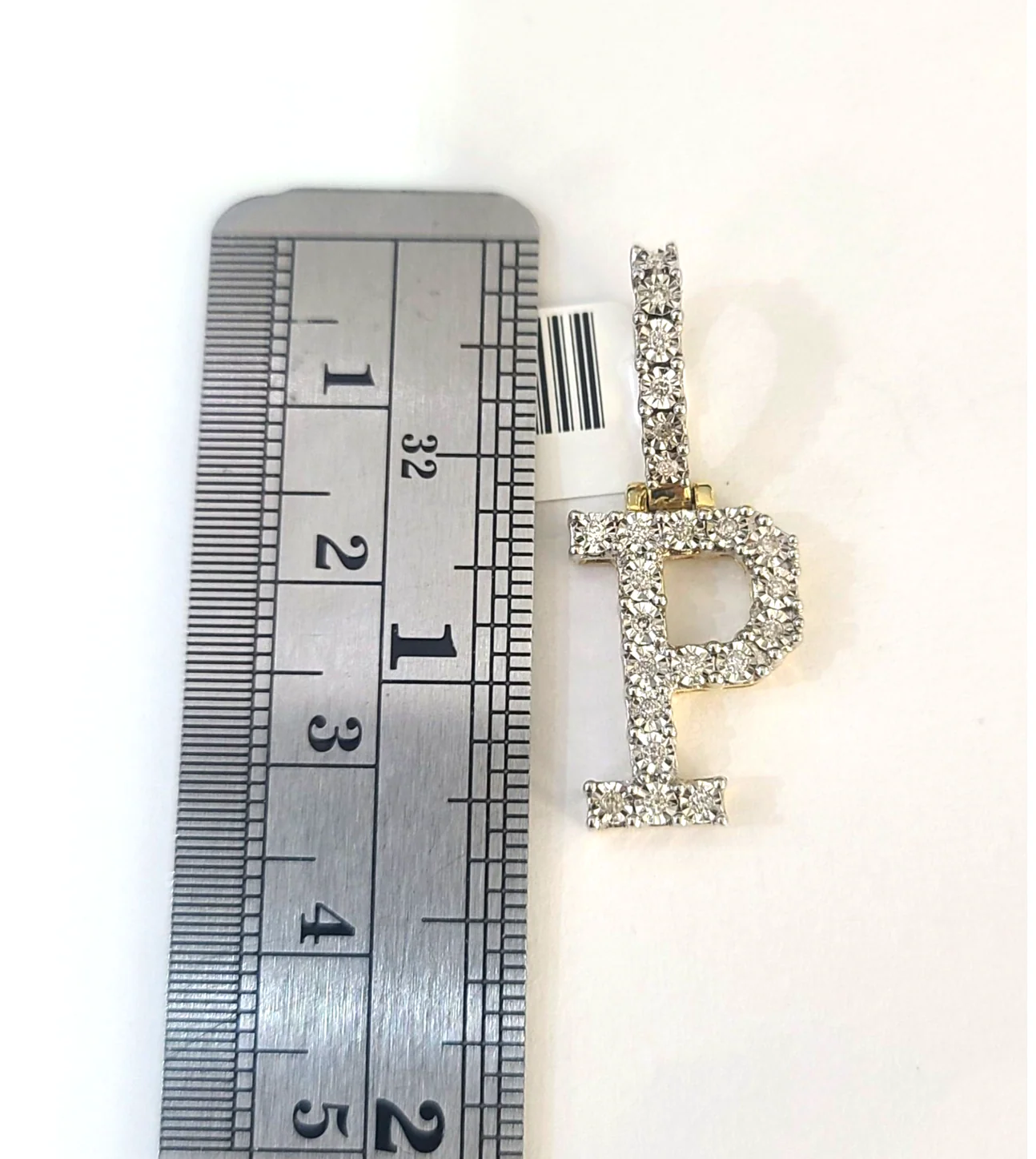 REAL 10k Yellow Gold Palm Chain P Diamond Initial Pendant Charm 3mm SET Necklace - Image 6