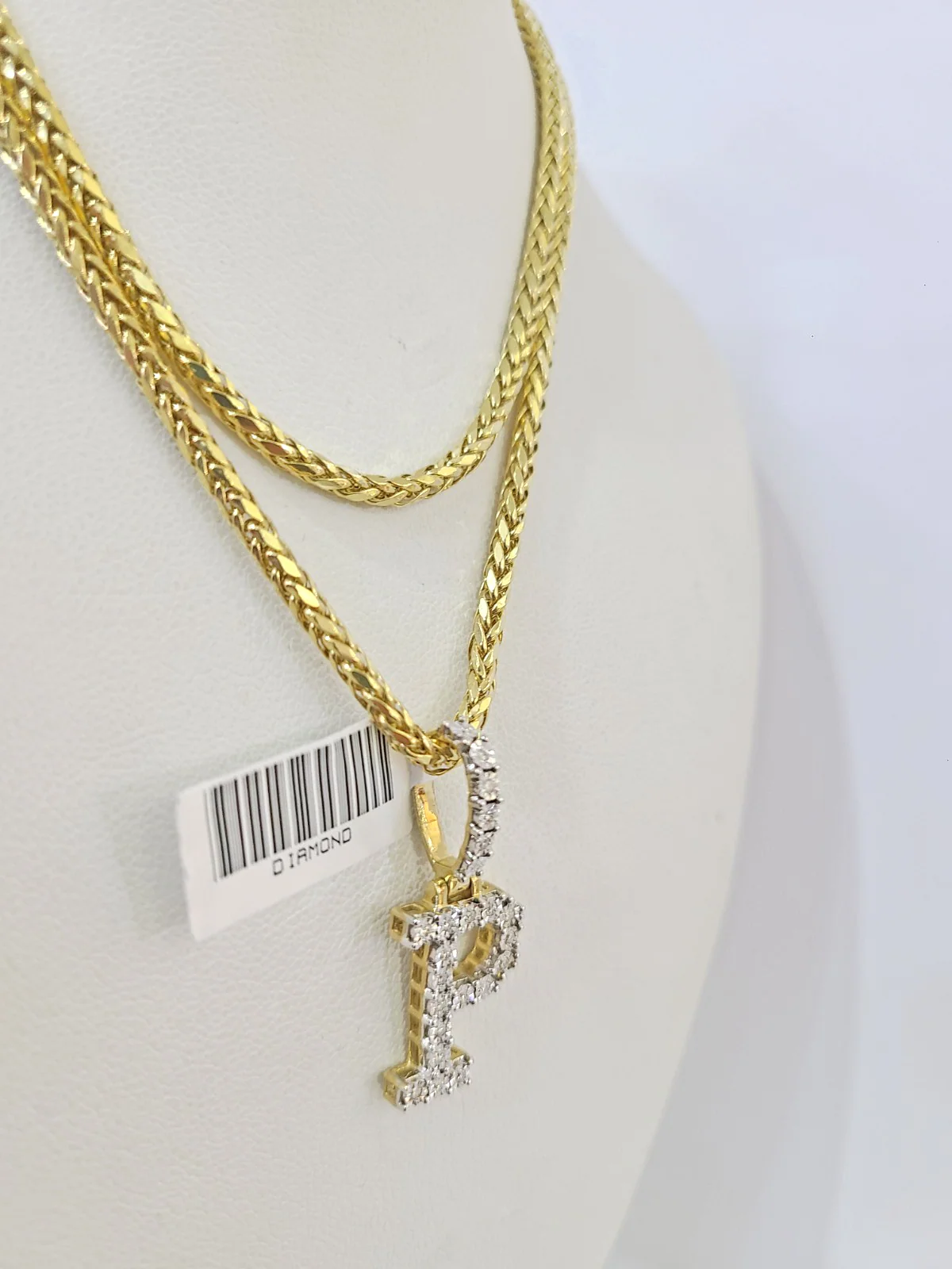 REAL 10k Yellow Gold Palm Chain P Diamond Initial Pendant Charm 3mm SET Necklace - Image 7