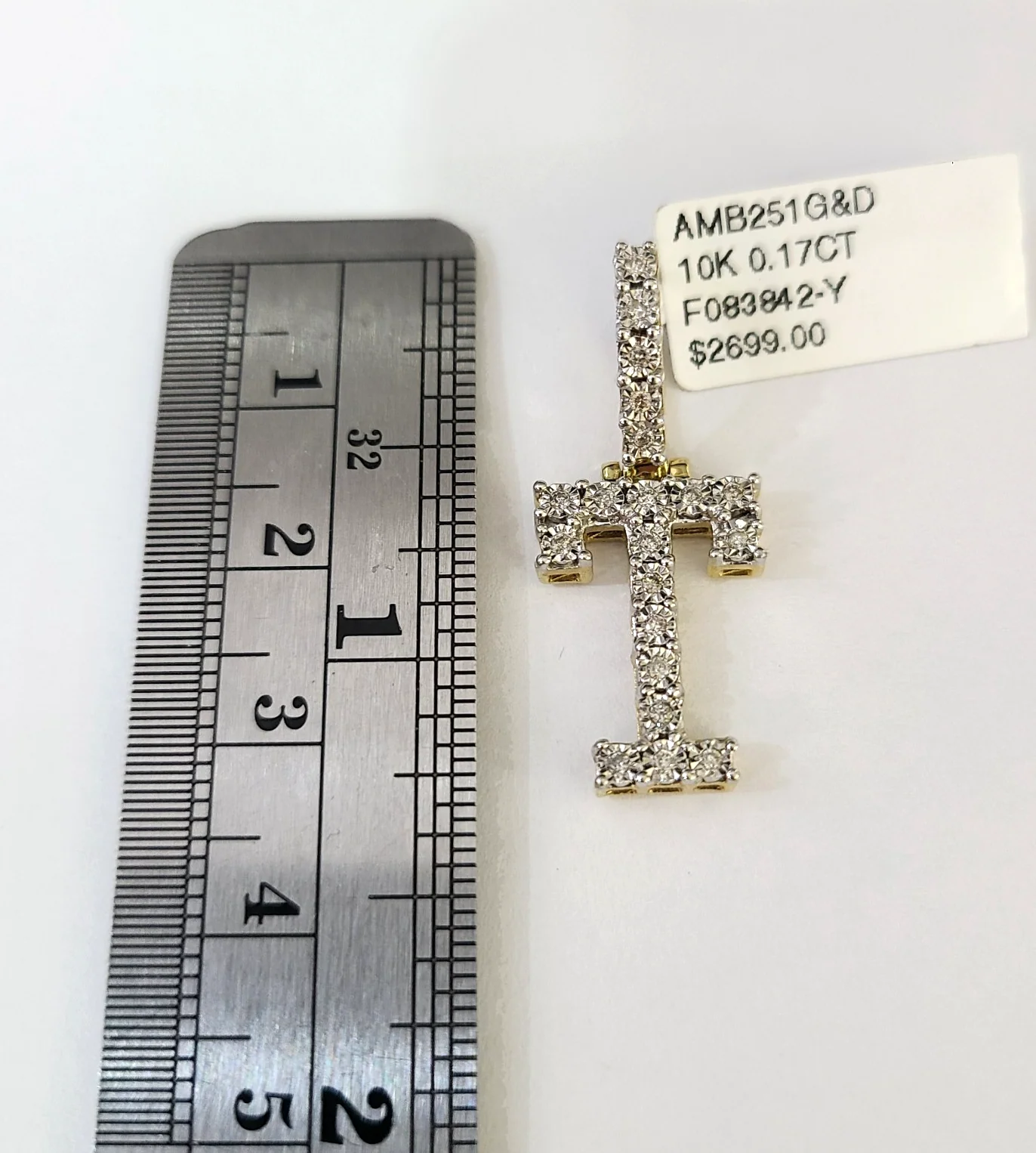 REAL 10k Yellow Gold Palm Chain T Diamond Initial Pendant Charm 3mm SET Necklace - Image 2