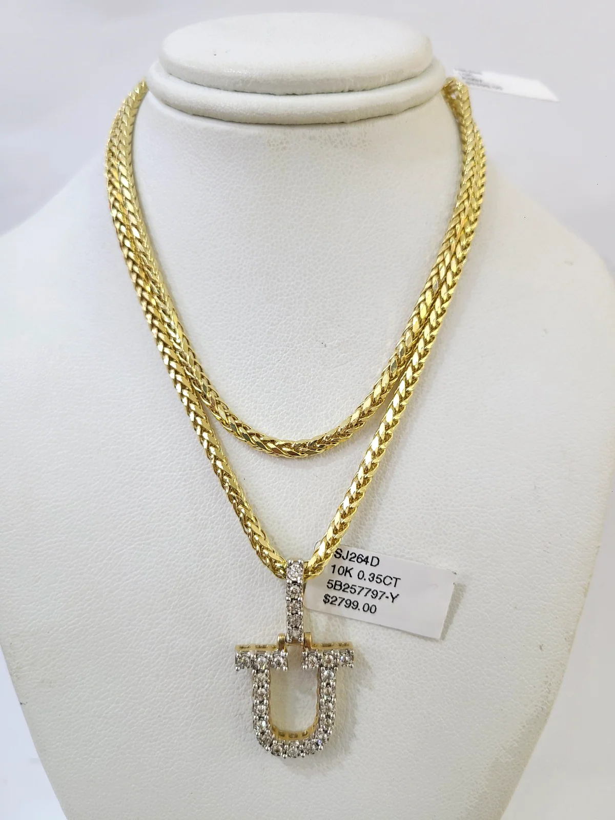 REAL 10k Yellow Gold Palm Chain U Diamond Initial Pendant Charm 3mm SET Necklace - Image 2
