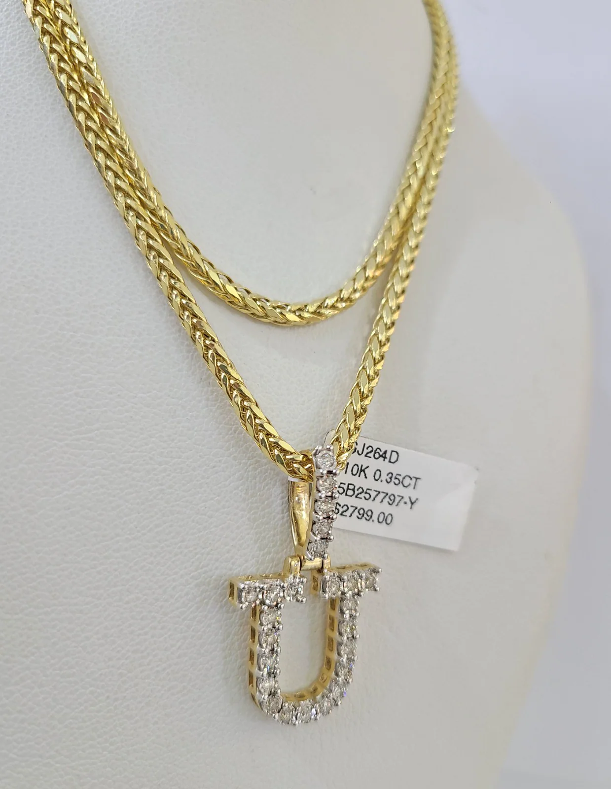 REAL 10k Yellow Gold Palm Chain U Diamond Initial Pendant Charm 3mm SET Necklace - Image 4
