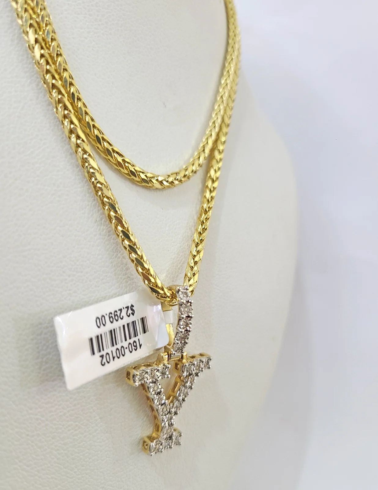 REAL 10k Yellow Gold Palm Chain Y Diamond Initial Pendant Charm 3mm SET Necklace - Image 2