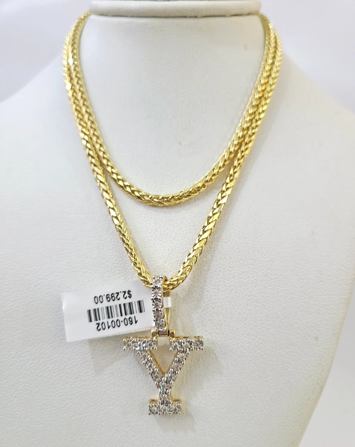 REAL 10k Yellow Gold Palm Chain Y Diamond Initial Pendant Charm 3mm SET Necklace - Image 6