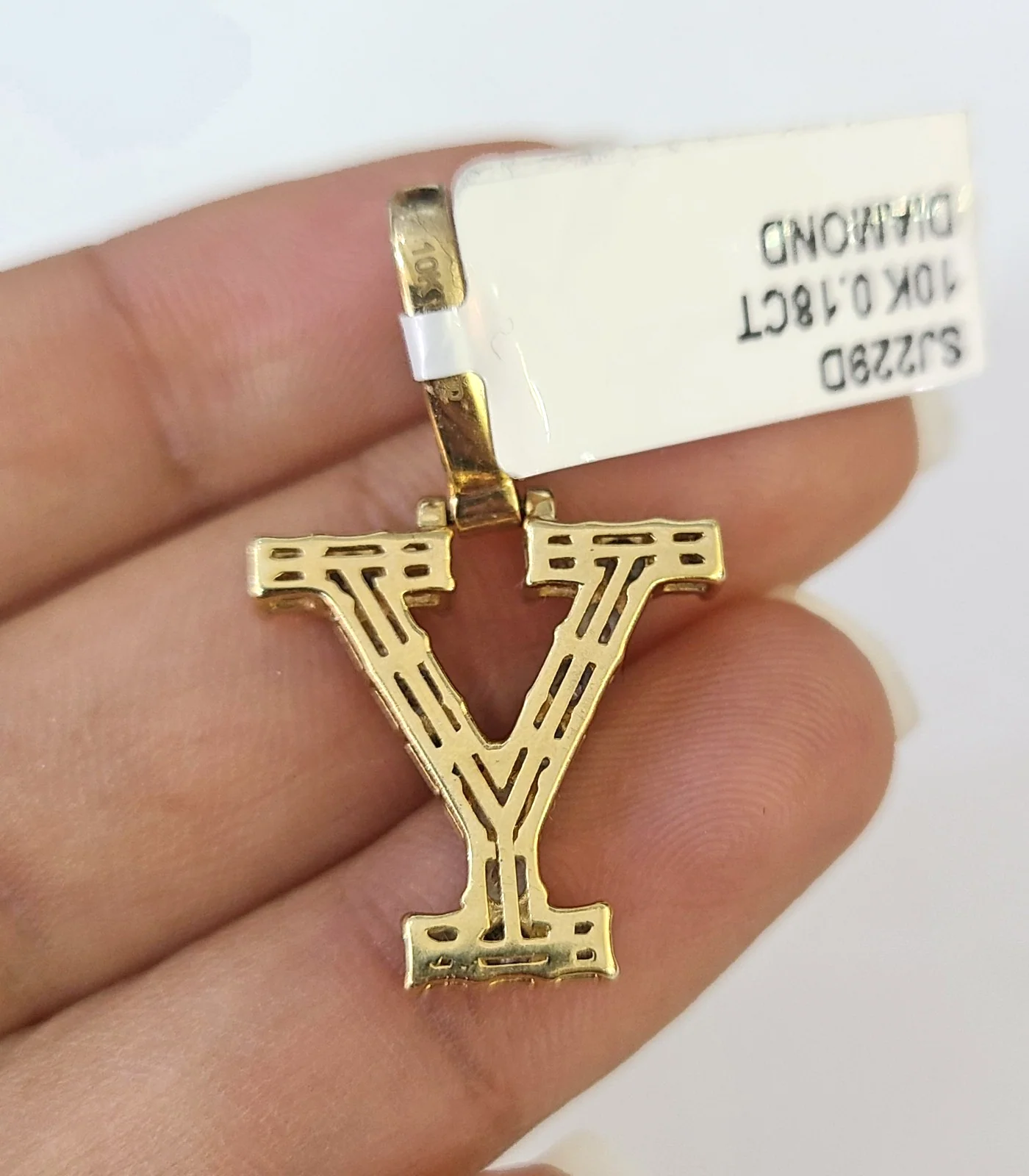 REAL 10k Yellow Gold Palm Chain Y Diamond Initial Pendant Charm 3mm SET Necklace - Image 7
