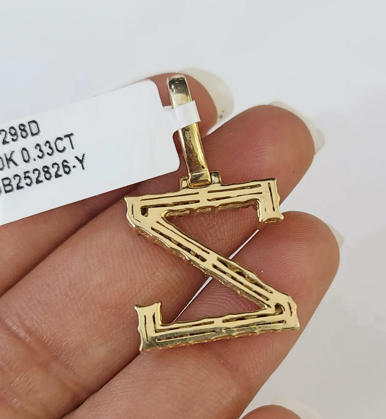 REAL 10k Yellow Gold Palm Chain Z Diamond Initial Pendant Charm 3mm SET Necklace - Image 7
