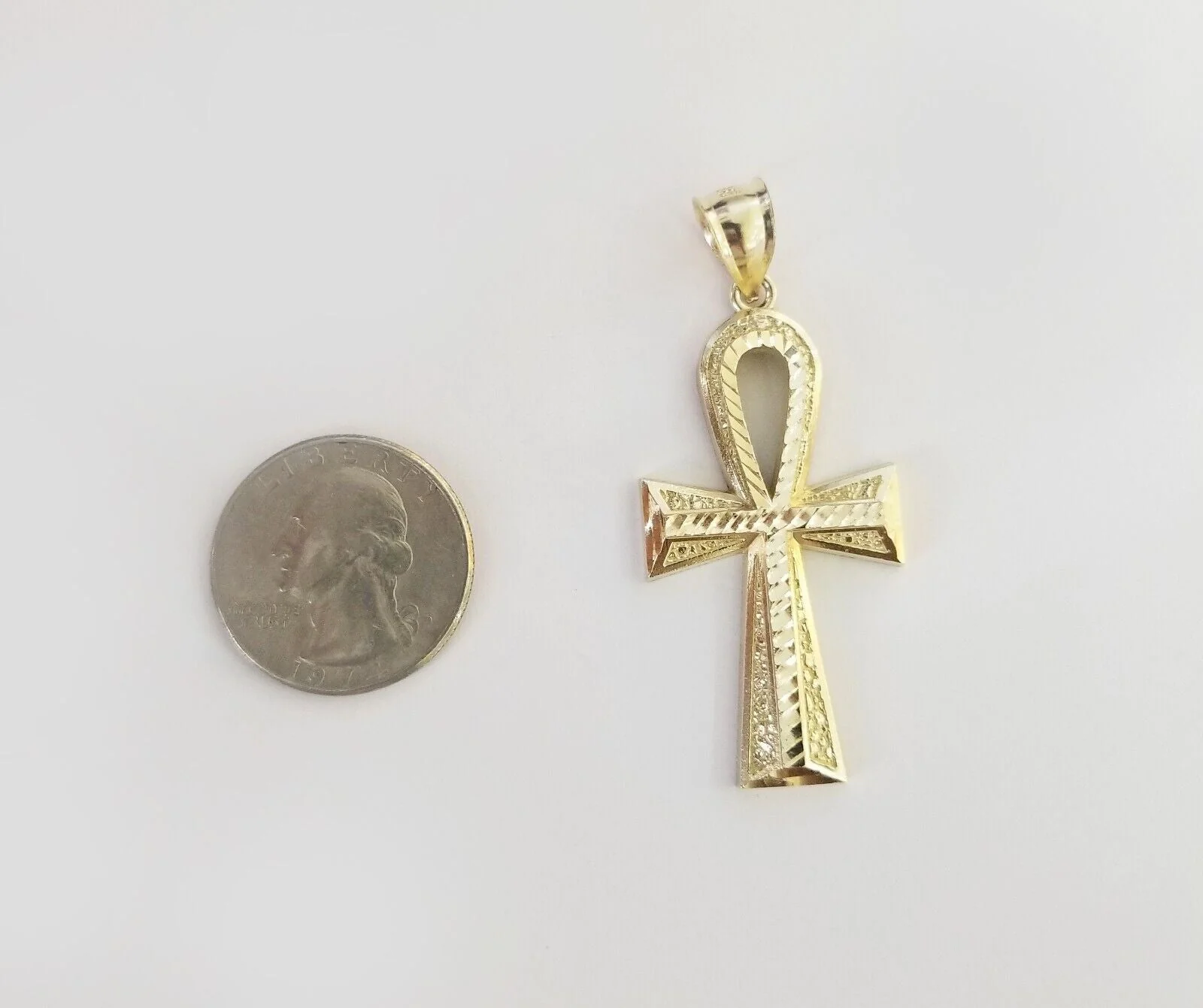 Real 10k Yellow Gold Pendant Ankh Charm Cross Diamond Cut 10kt Gold For Chain - Image 2