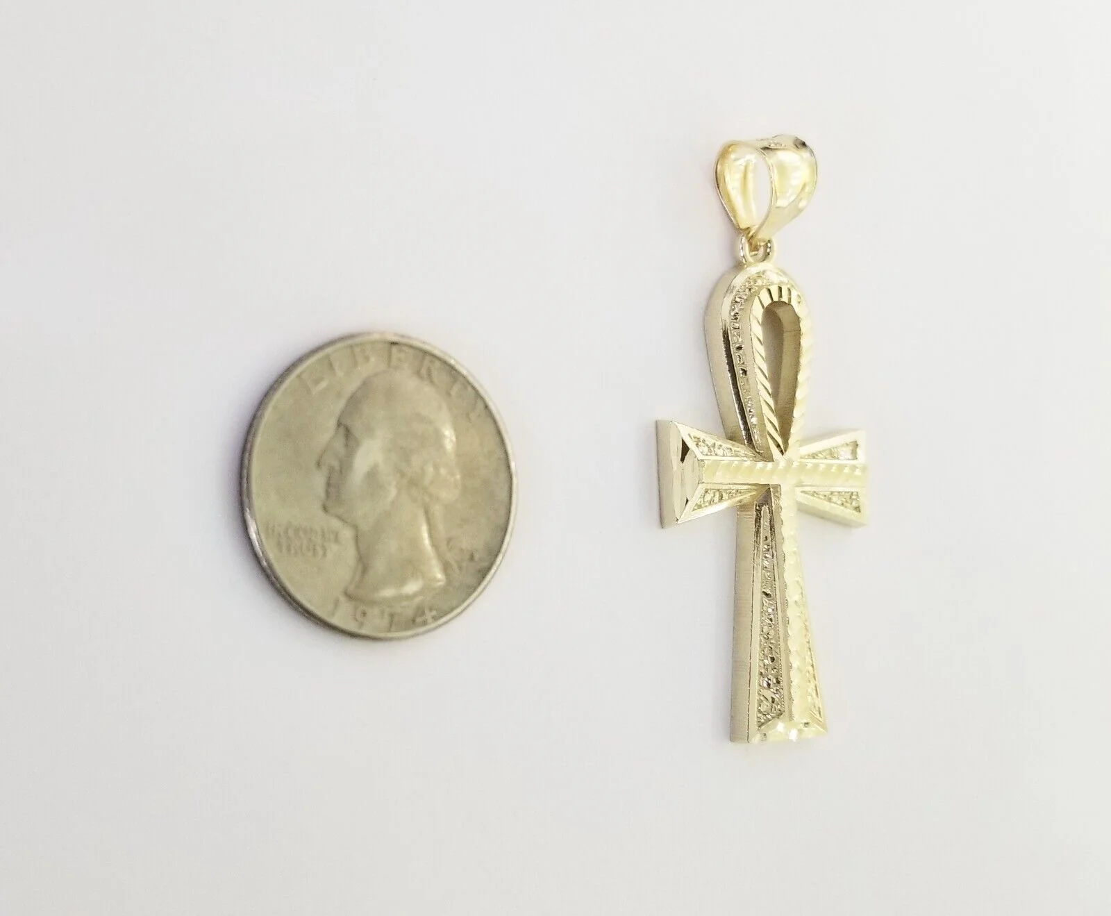 Real 10k Yellow Gold Pendant Ankh Charm Cross Diamond Cut 10kt Gold For Chain - Image 3