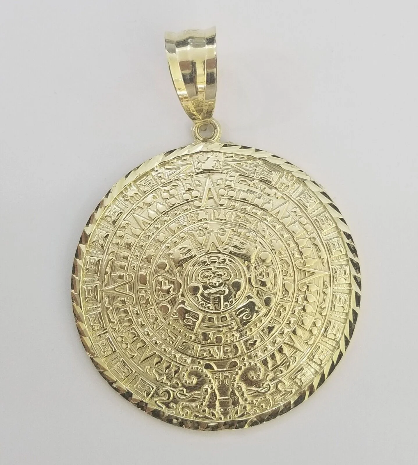 Real 10k Yellow Gold Pendant Circular Mayan Calendar Charm 2.5" SOLID 10kt - Image 2