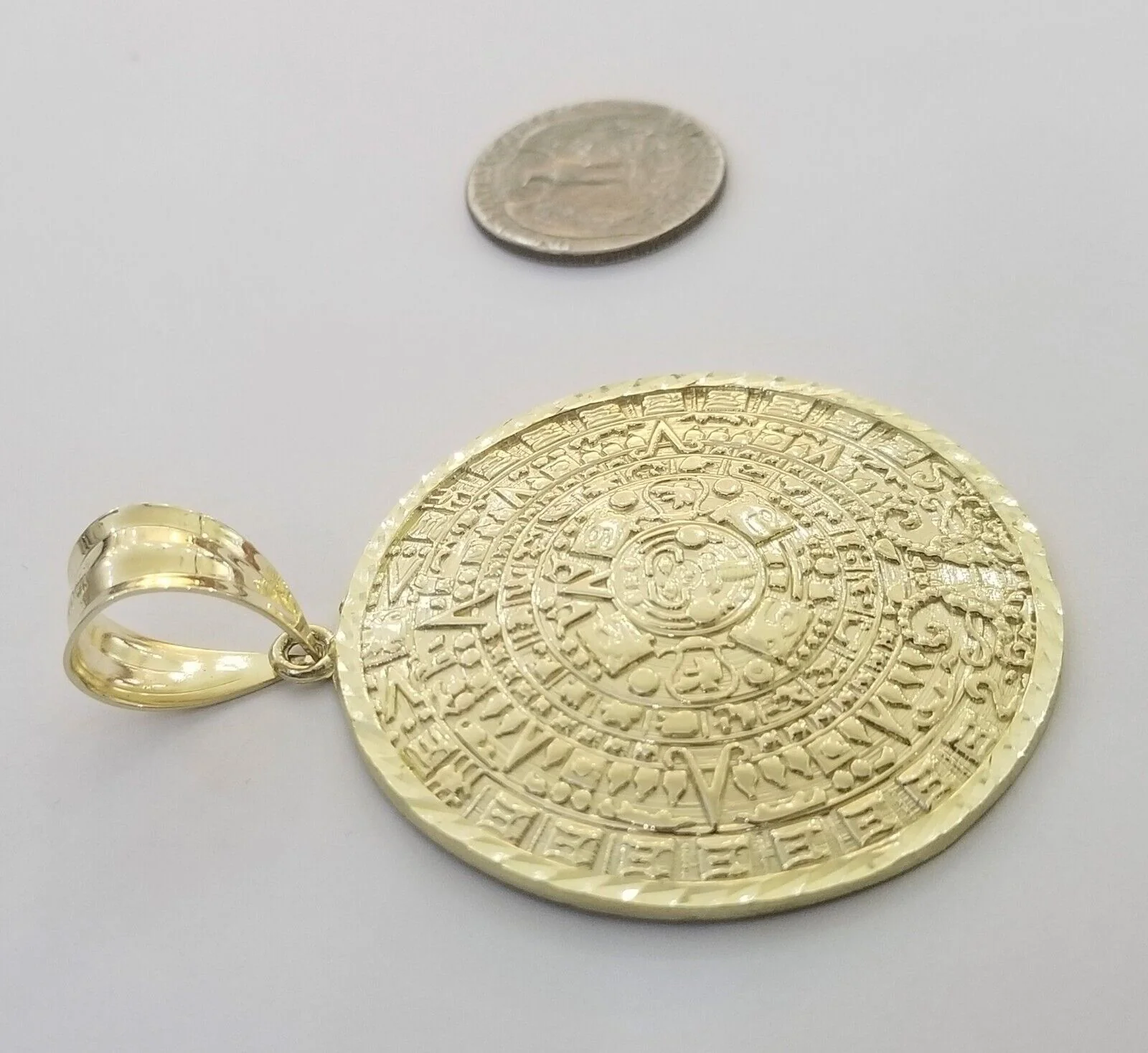 Real 10k Yellow Gold Pendant Circular Mayan Calendar Charm 2.5" SOLID 10kt - Image 7