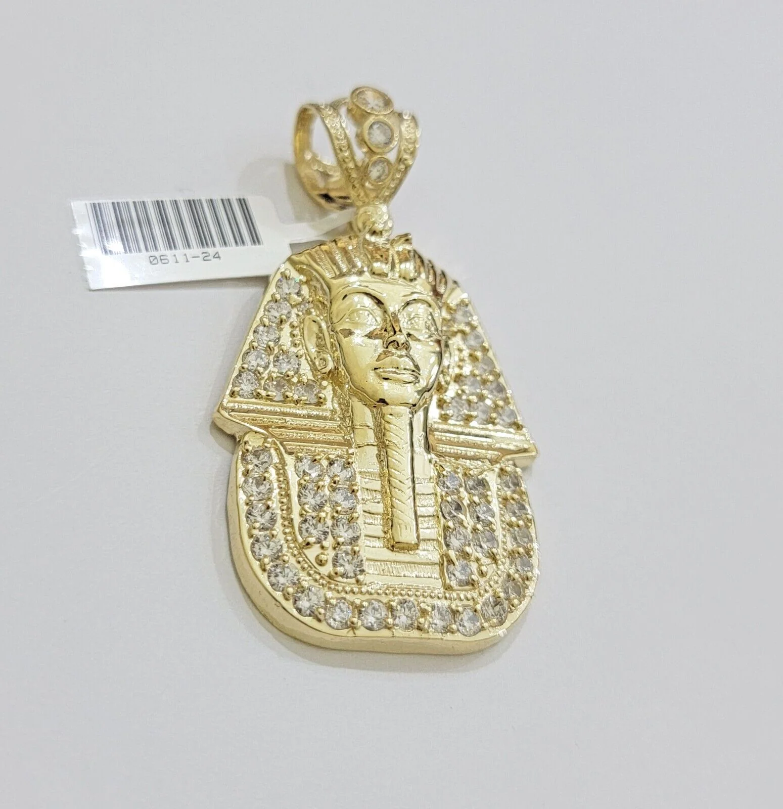 Real 10k Yellow Gold Pharaoh Head Charm Pendant 2.5"  10kt With Stones for Men's - Image 3