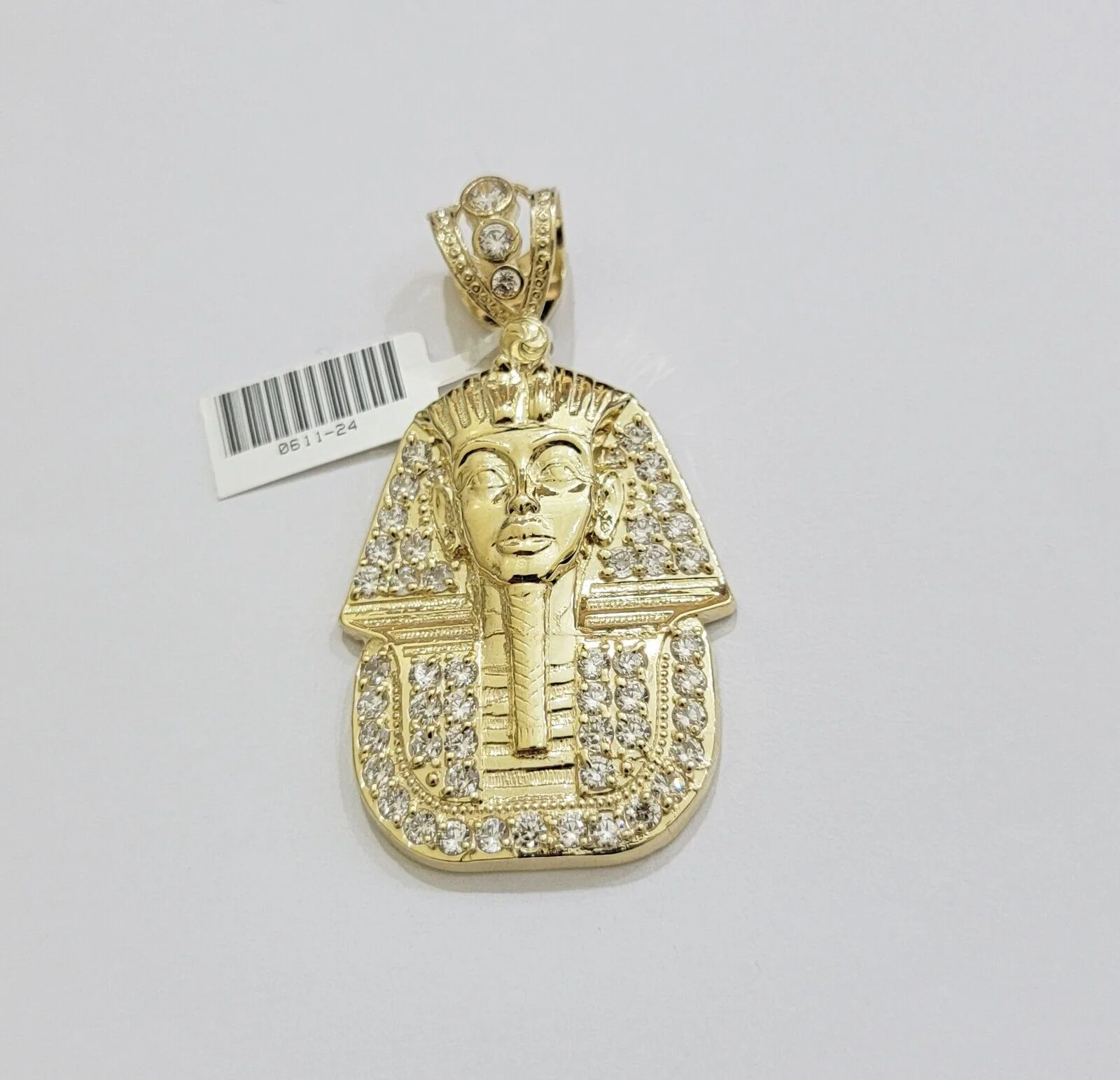 Real 10k Yellow Gold Pharaoh Head Charm Pendant 2.5"  10kt With Stones for Men's - Image 4