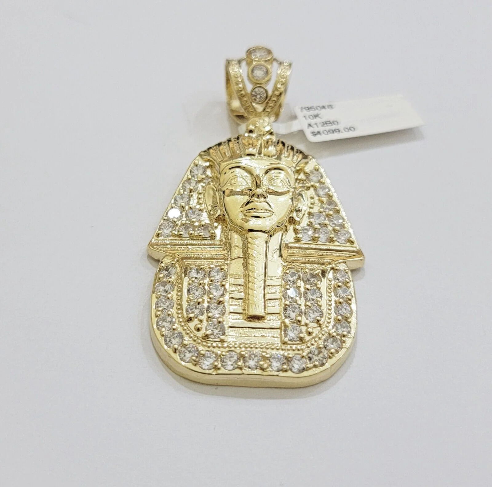 Real 10k Yellow Gold Pharaoh Head Charm Pendant 2.5"  10kt With Stones for Men's - Image 7