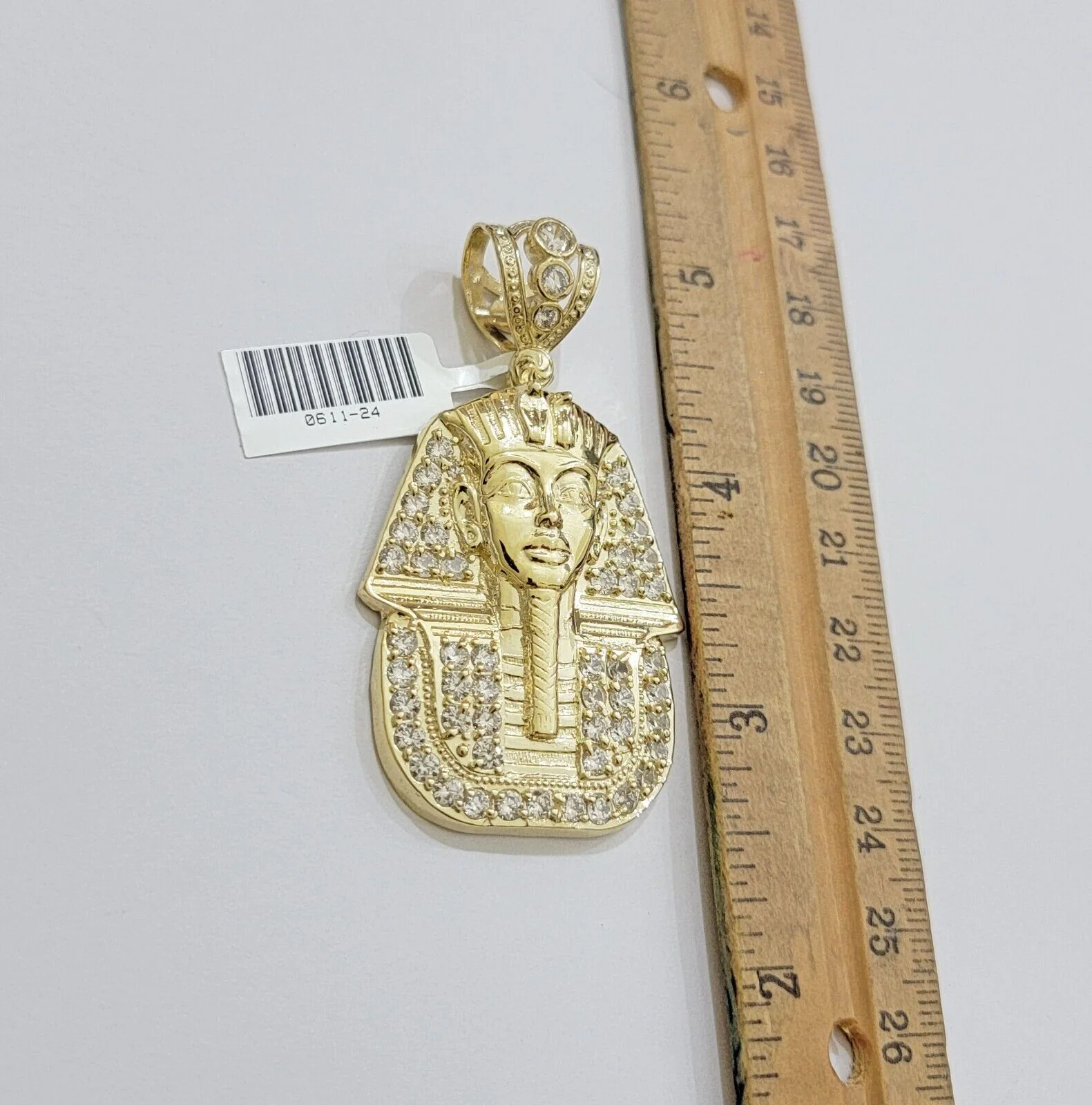 Real 10k Yellow Gold Pharaoh Head Charm Pendant 2.5"  10kt With Stones for Men's - Image 8