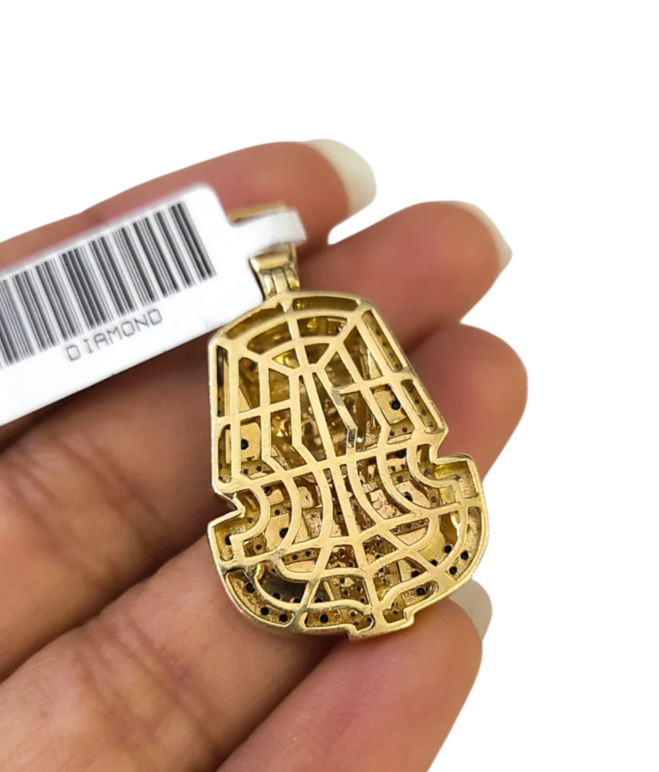 Real 10k Yellow Gold Pharoah Head Charm Pendant Black White Diamonds Men's - Image 5