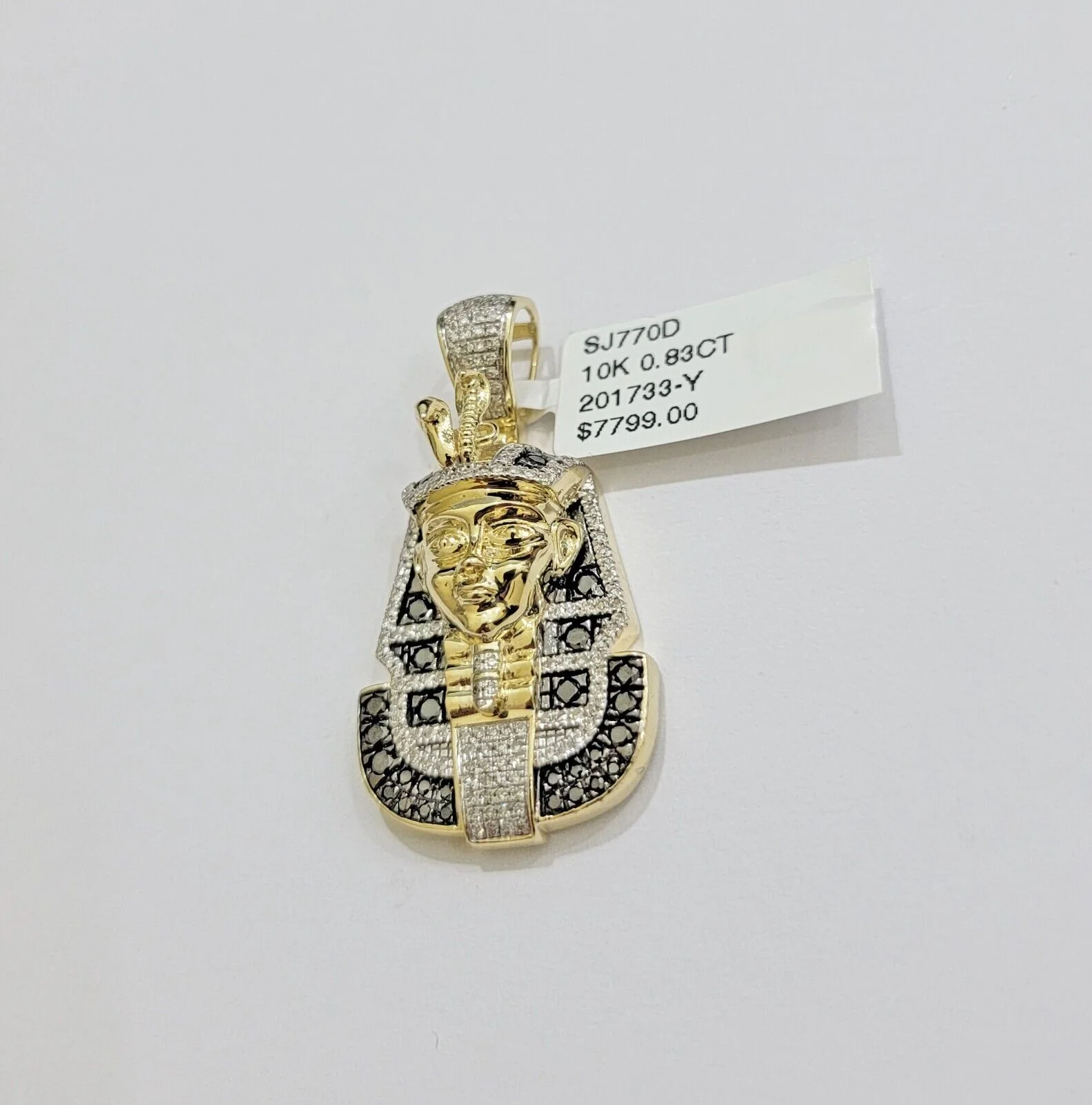 Real 10k Yellow Gold Pharoah Head Charm Pendant With black & White Diamonds Mens - Image 3