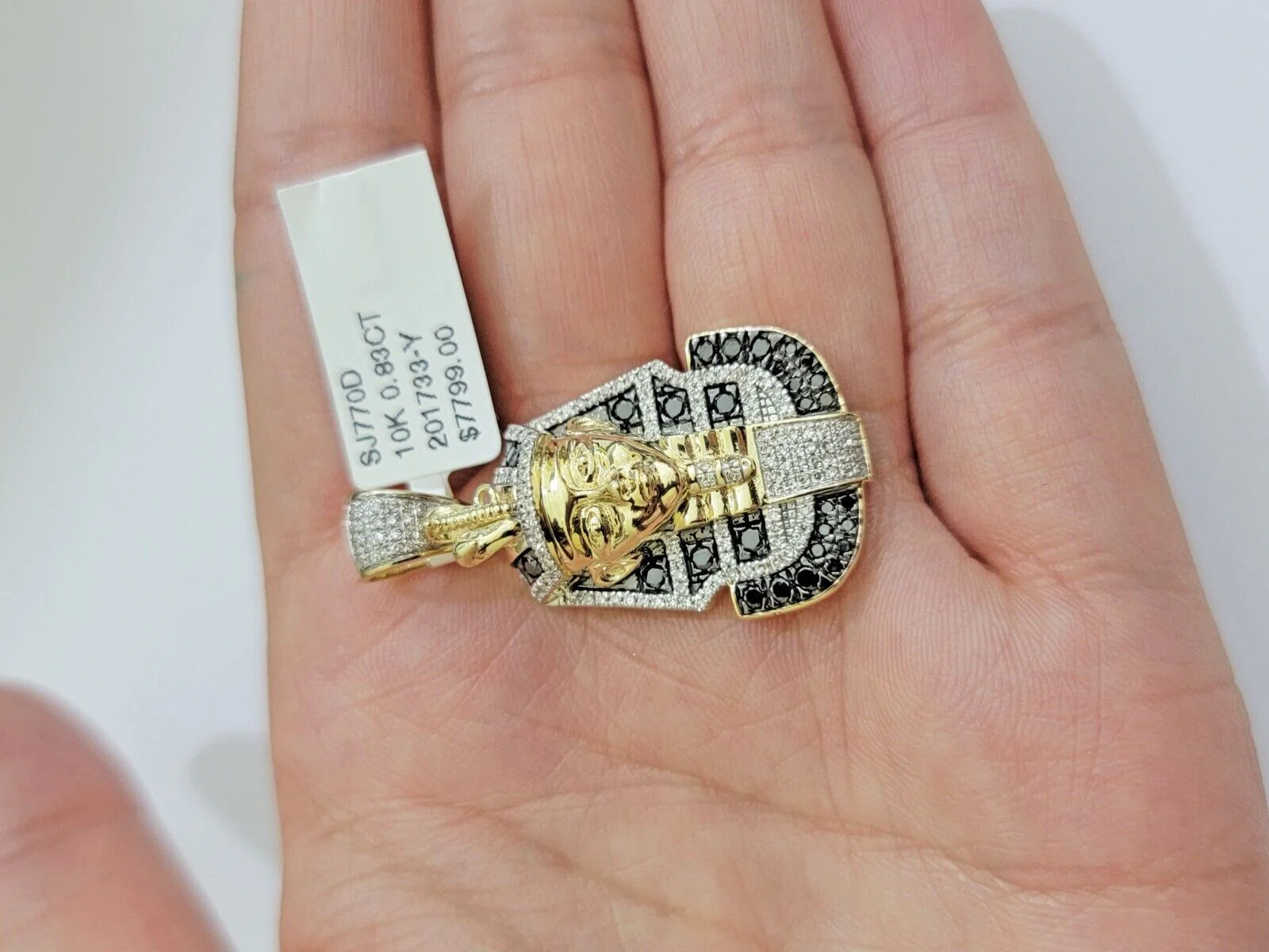 Real 10k Yellow Gold Pharoah Head Charm Pendant With black & White Diamonds Mens - Image 4