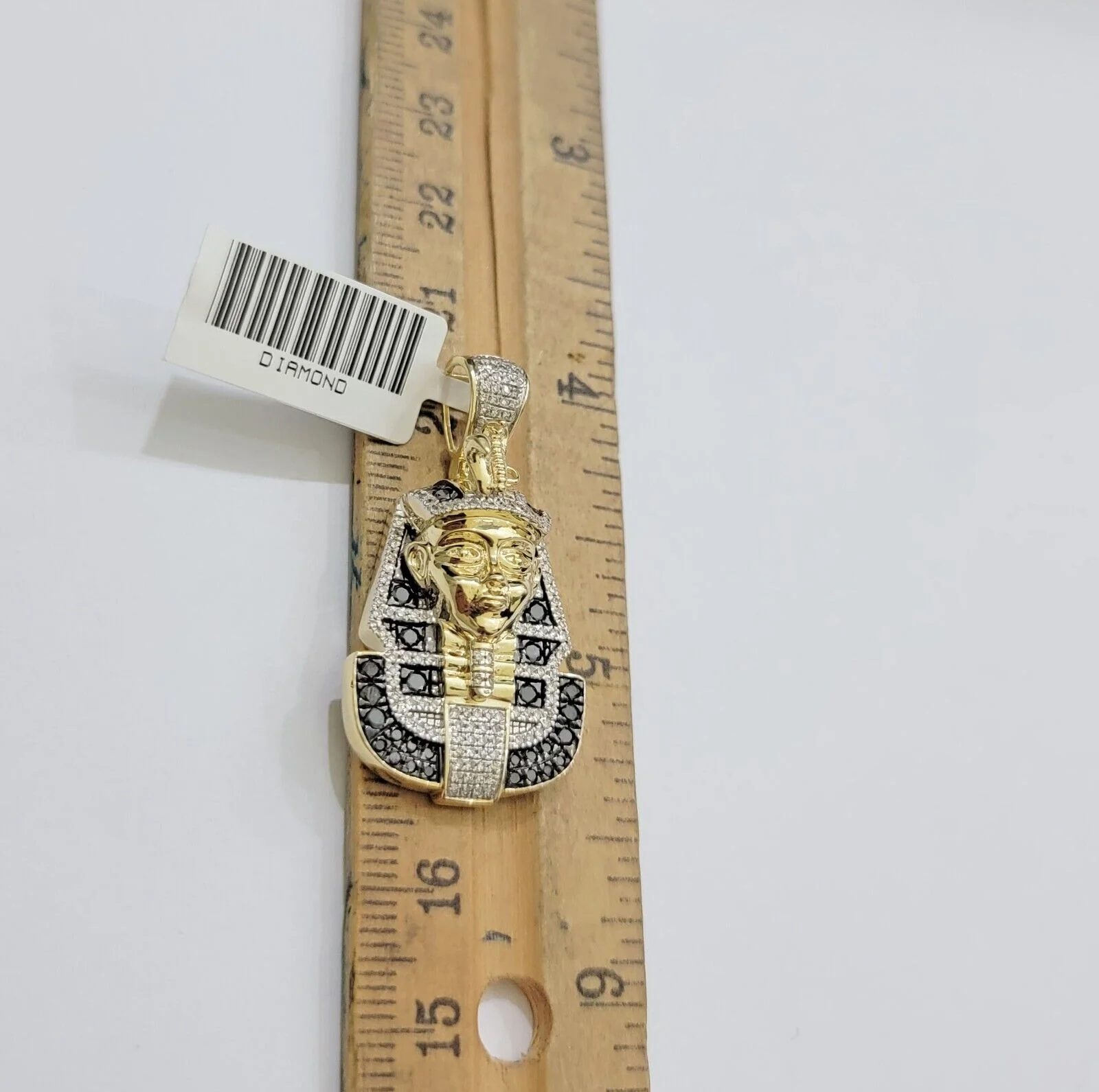 Real 10k Yellow Gold Pharoah Head Charm Pendant With black & White Diamonds Mens - Image 5