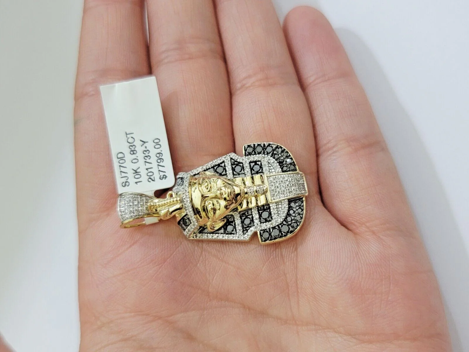 Real 10k Yellow Gold Pharoah Head Charm Pendant With black & White Diamonds Mens - Image 6