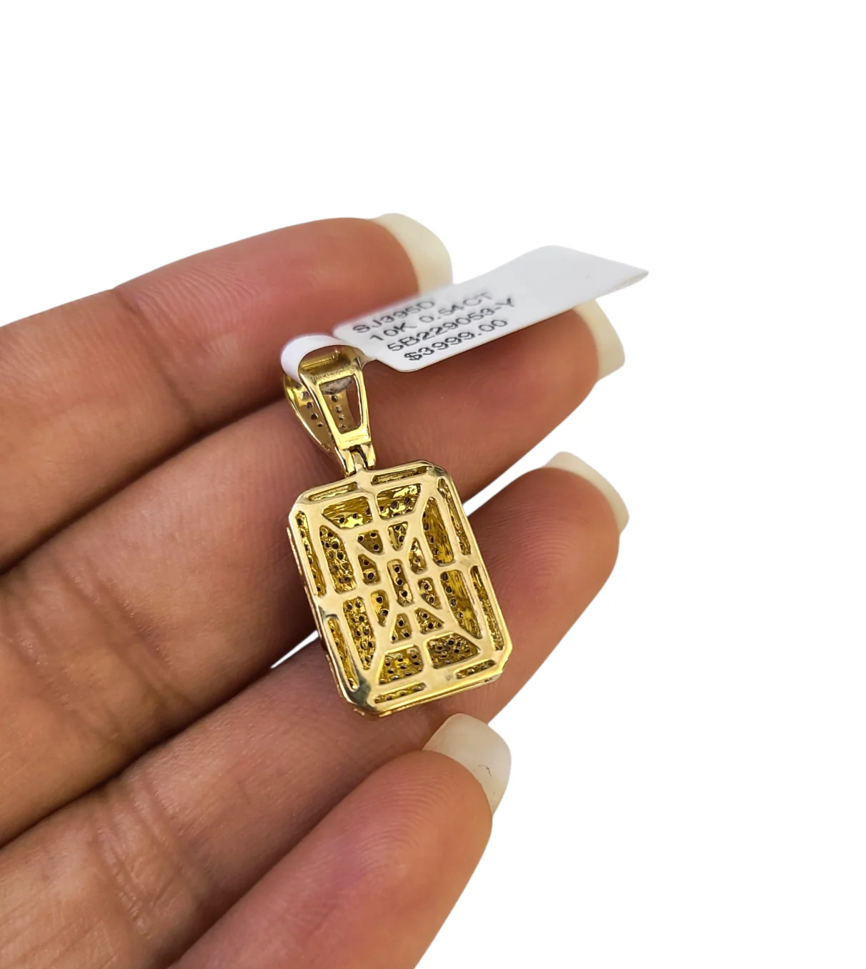Real 10k Yellow Gold Pillow Diamond Charm Pendant 1'' inch Genuine 10kt - Image 5