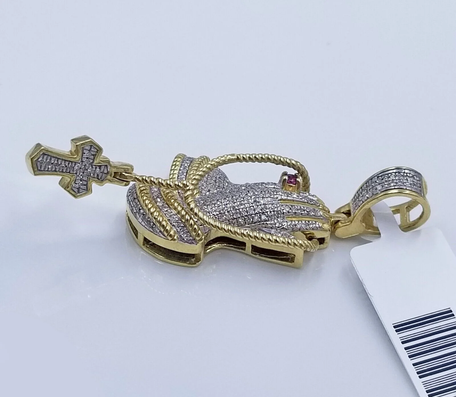 Real 10k Yellow Gold Praying Hand With Cross Pendant Real Diamond Charm - Image 2