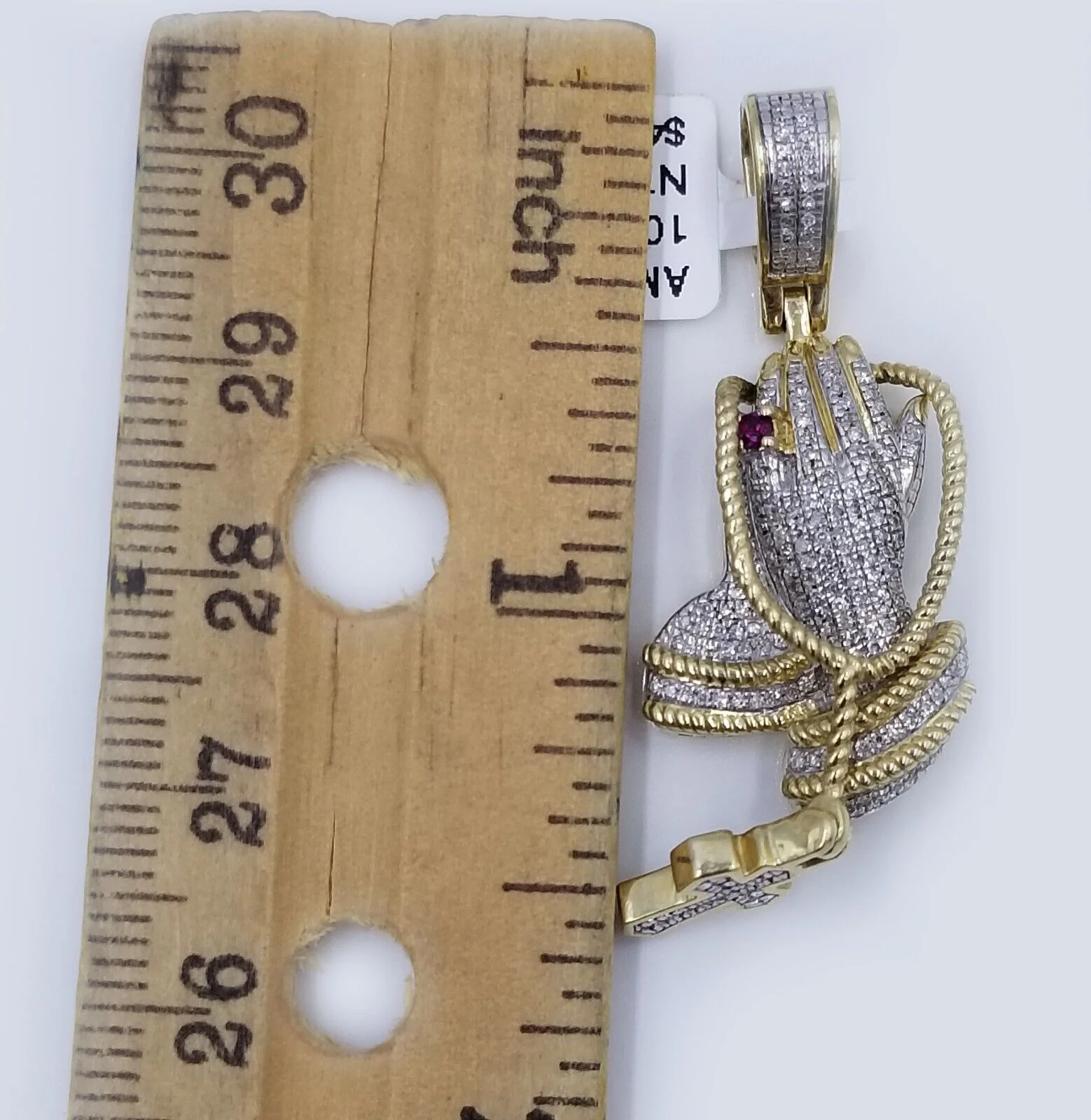 Real 10k Yellow Gold Praying Hand With Cross Pendant Real Diamond Charm - Image 4