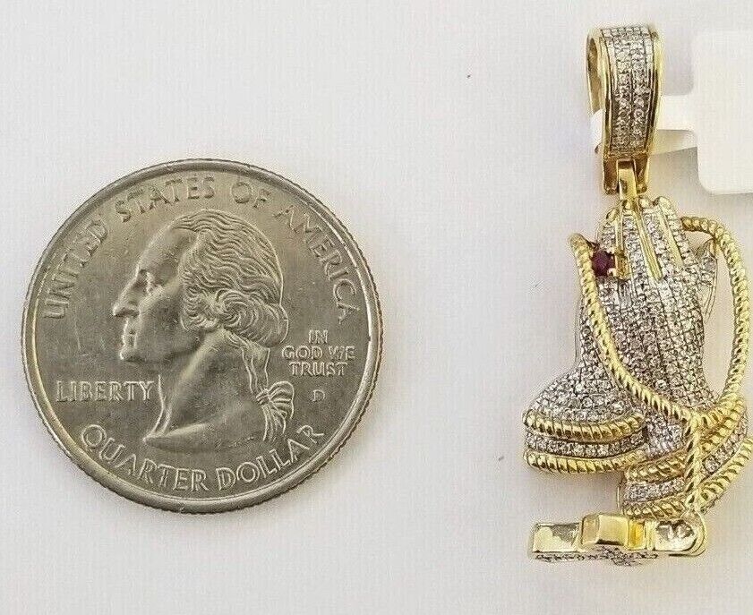 Real 10k Yellow Gold Praying Hand With Cross Pendant Real Diamond Charm - Image 5