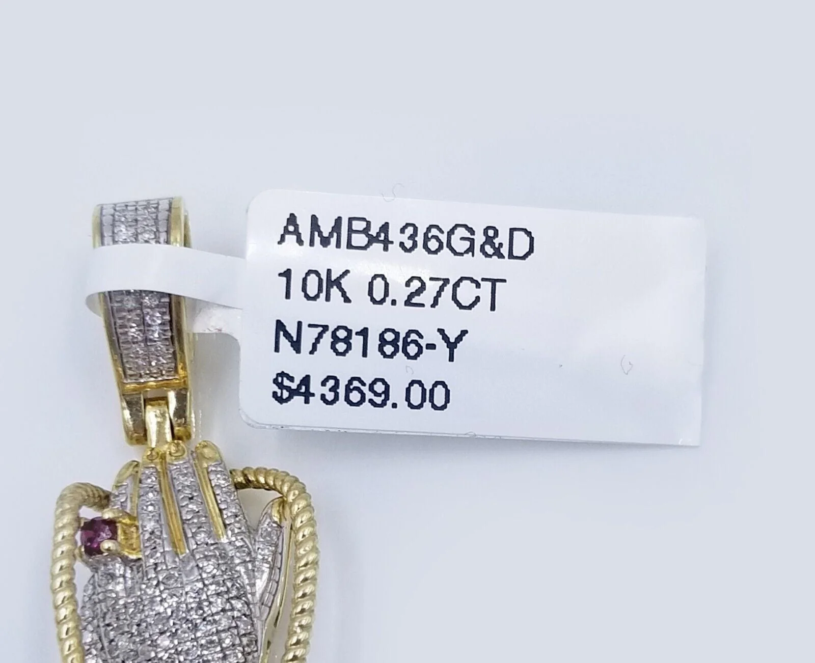 Real 10k Yellow Gold Praying Hand With Cross Pendant Real Diamond Charm - Image 6