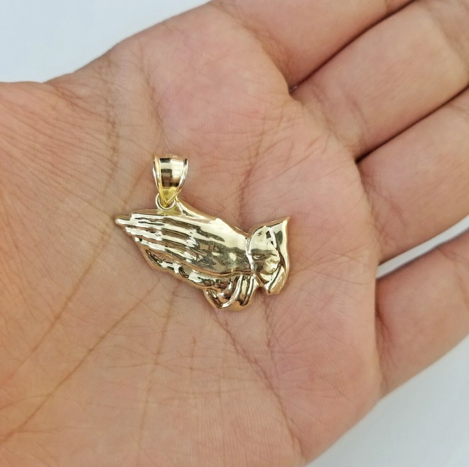 Real 10k Yellow Gold Praying Hands Charm Pendant 10kt for Chain Men Women - Image 2