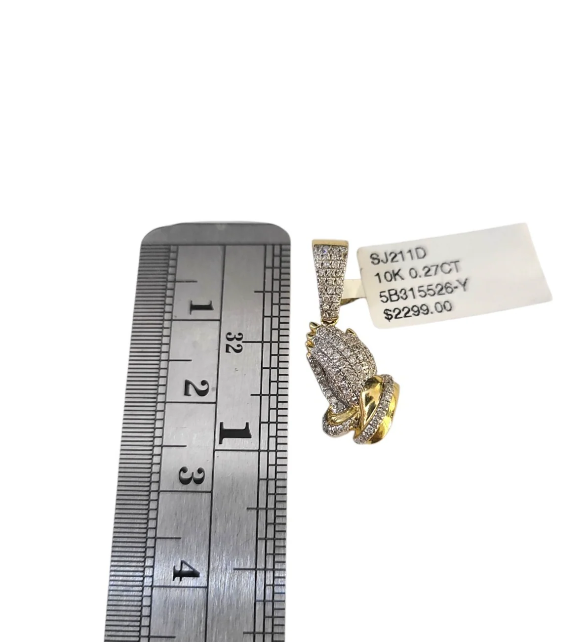 Real 10k Yellow Gold Praying Hands Diamond Charm Pendant 1'' inch Genuine 10kt - Image 4