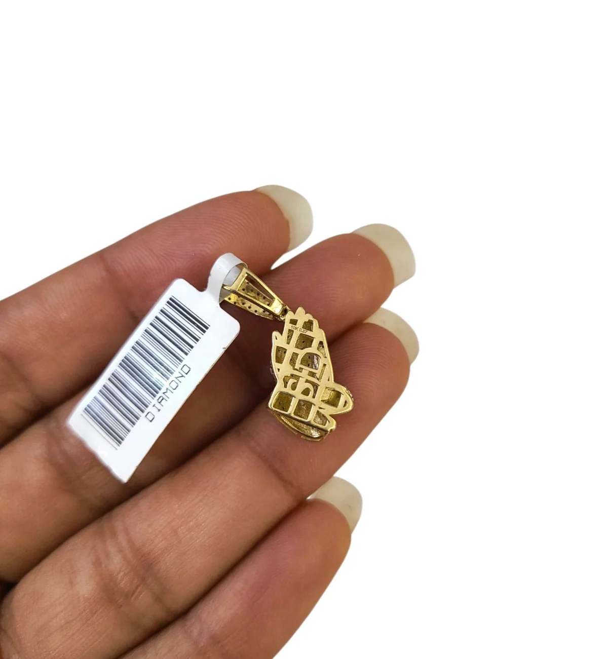 Real 10k Yellow Gold Praying Hands Diamond Charm Pendant 1'' inch Genuine 10kt - Image 5