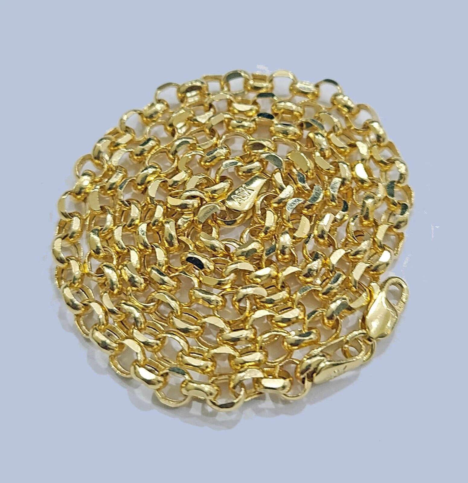 Real 10K Yellow Gold Rolo Link Rope Chain 4mm Necklace Unisex 18-26'' inches - Image 3