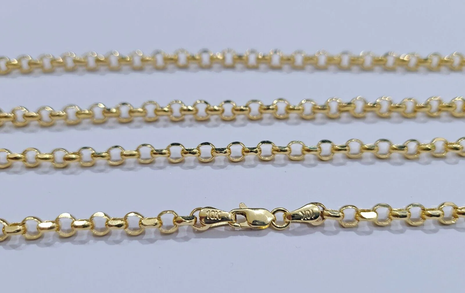 Real 10K Yellow Gold Rolo Link Rope Chain 4mm Necklace Unisex 18-26'' inches - Image 4