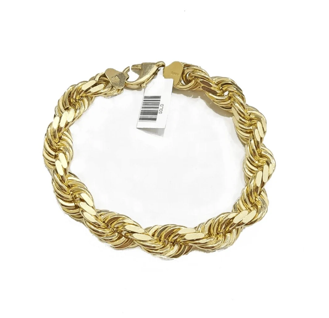 Real 10K Yellow Gold Rope Bracelet 10mm 8 Inch Lobster Lock For mens - Image 4